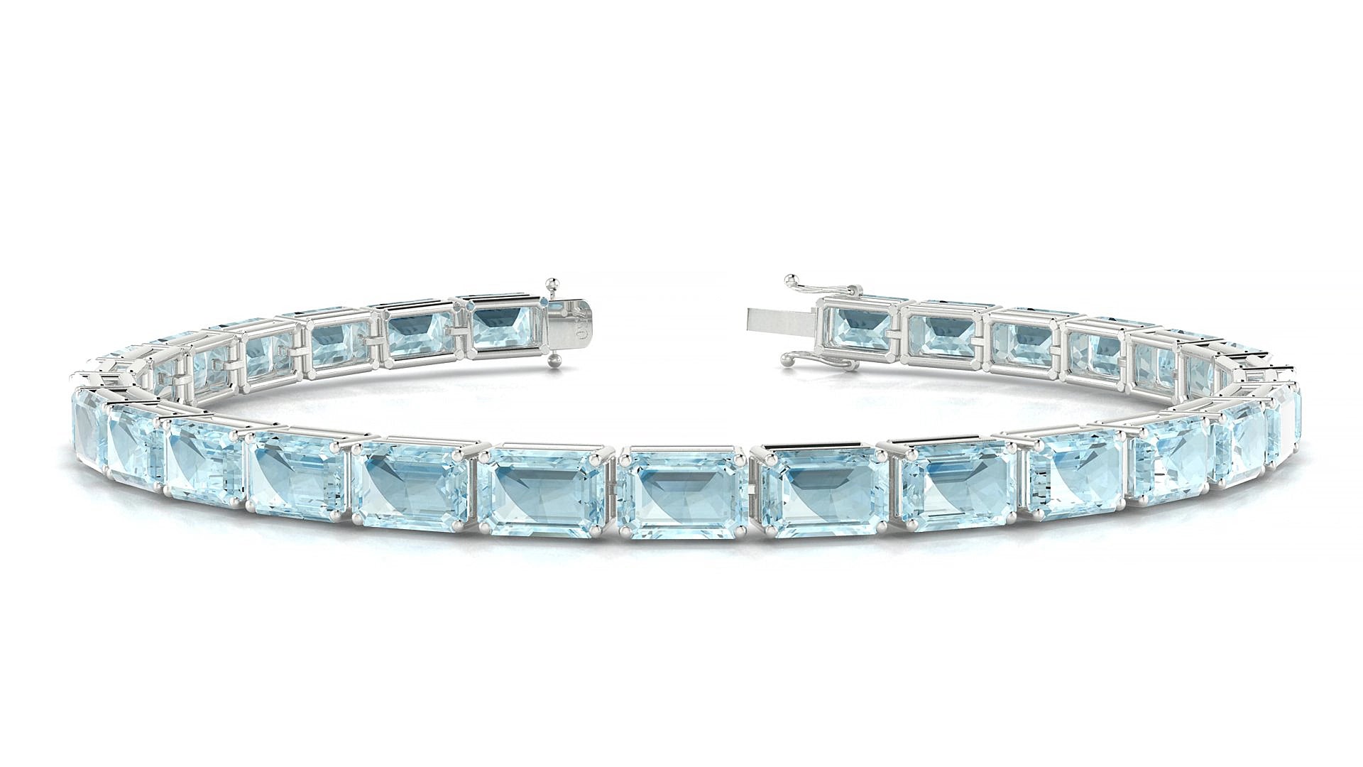 Muzo | 18k White Gold 6 x 4 mm Emerald Natural Aquamarine 19 cm Tennis Bracelet