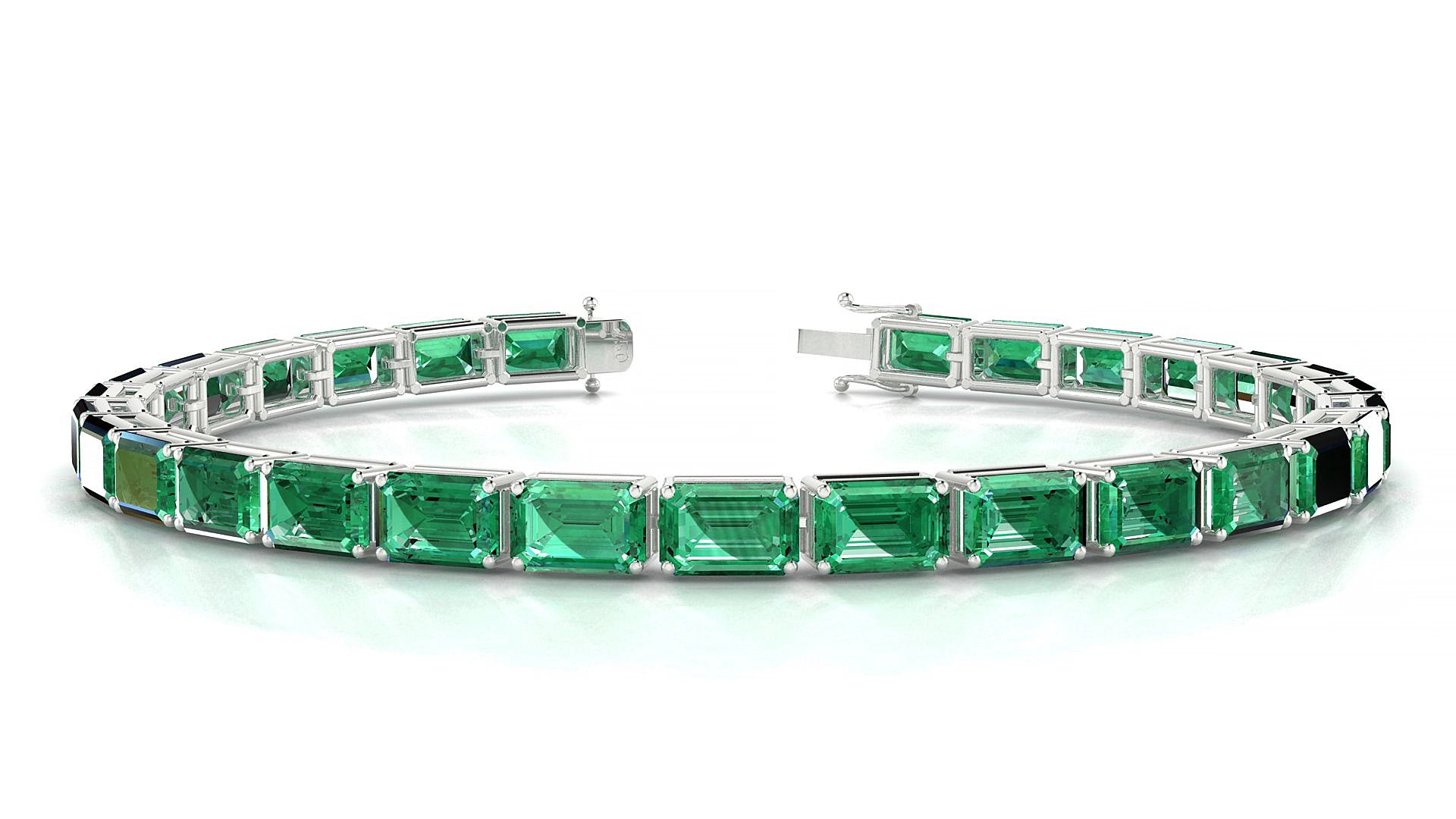 Muzo | 18k White Gold 6 x 4 mm Emerald Natural Emerald 18 cm Tennis Bracelet