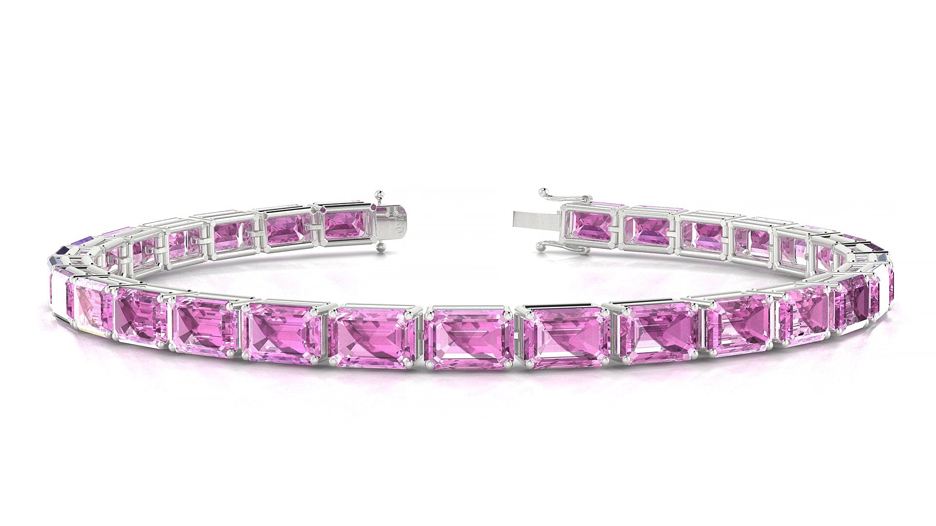 Muzo | 18k White Gold 6 x 4 mm Emerald Natural Pink Sapphire 20 cm Tennis Bracelet