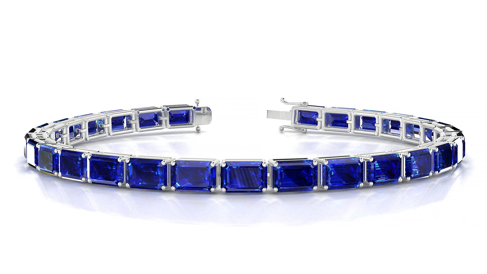 Muzo | 18k White Gold 6 x 4 mm Emerald Natural Sapphire 17 cm Tennis Bracelet