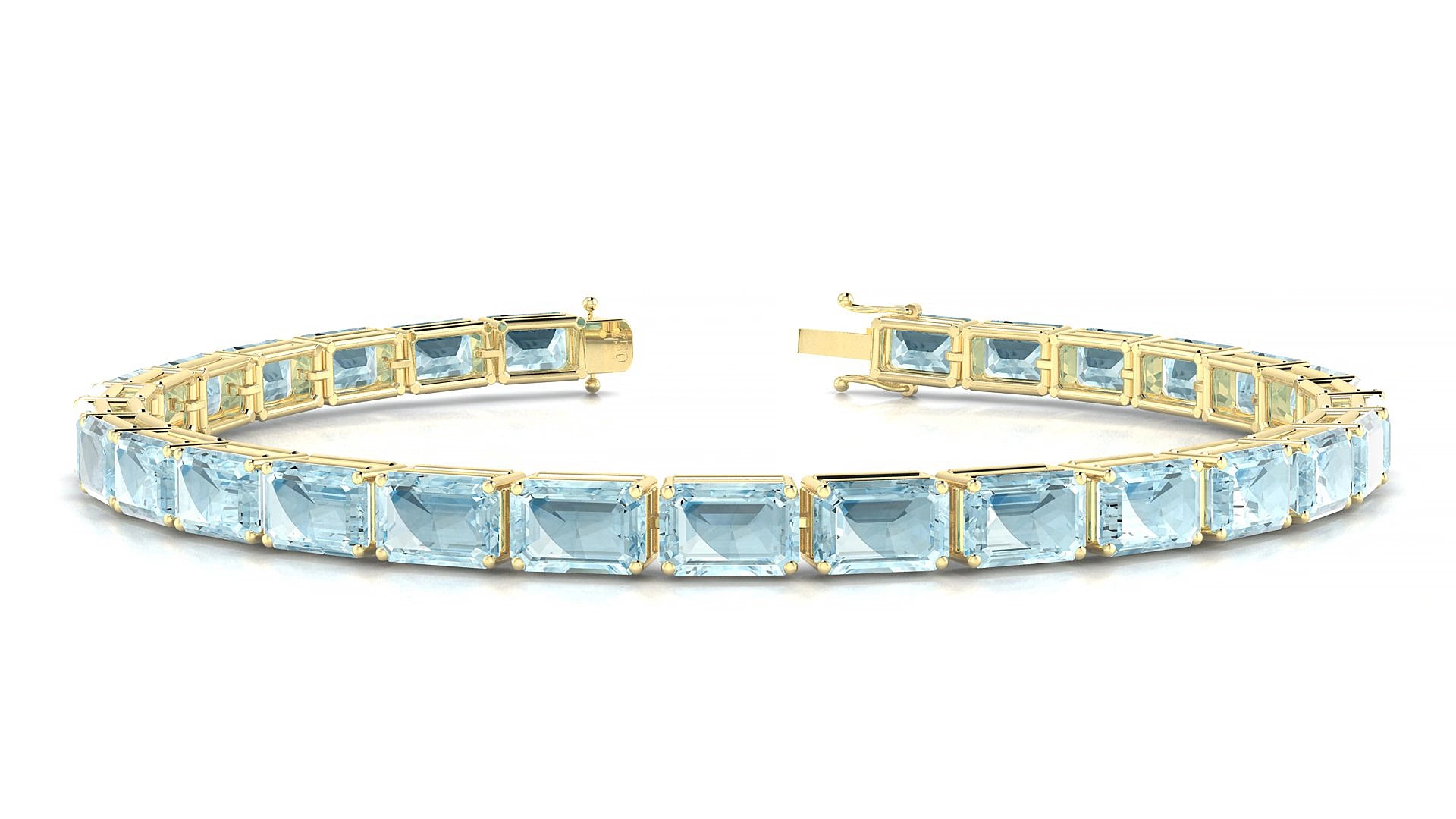 Muzo | 18k Yellow Gold 6 x 4 mm Emerald Natural Aquamarine 18 cm Tennis Bracelet