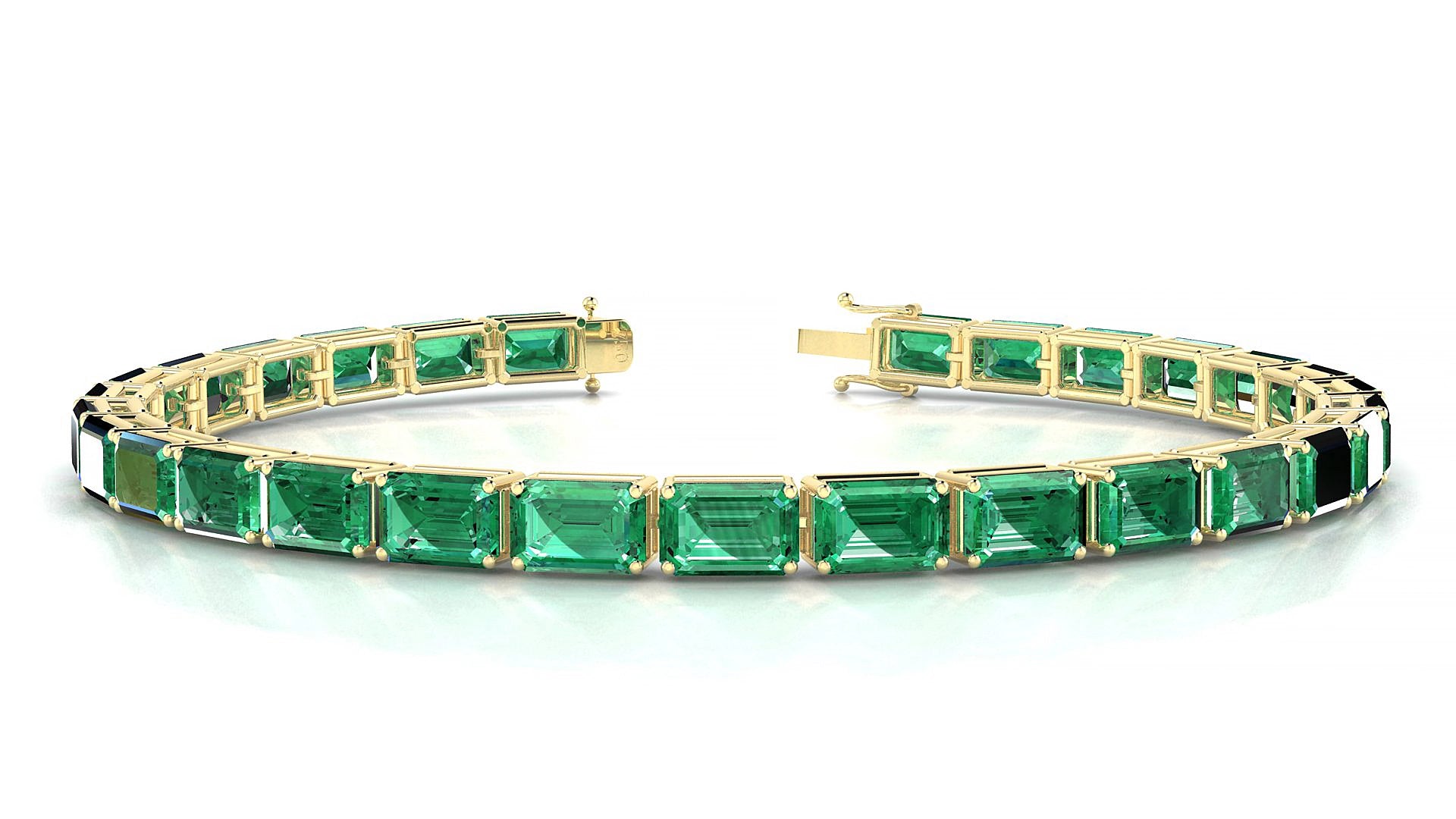 Muzo | 18k Yellow Gold 6 x 4 mm Emerald Natural Emerald 19 cm Tennis Bracelet