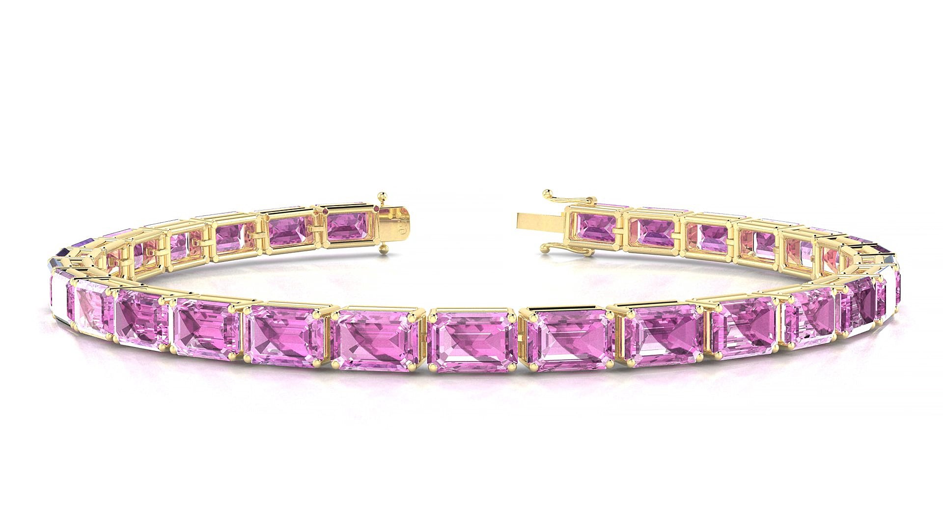 Muzo | 18k Yellow Gold 6 x 4 mm Emerald Natural Pink Sapphire 19 cm Tennis Bracelet