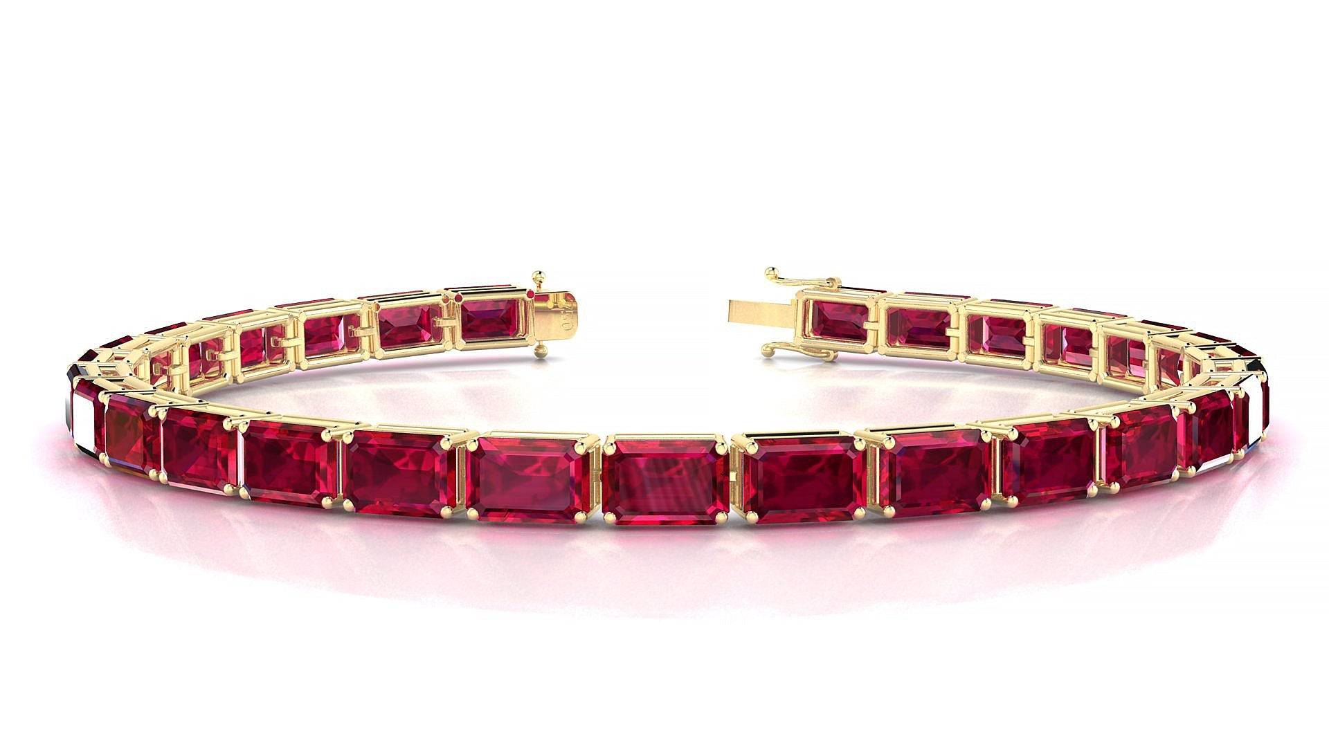 Muzo | 18k Yellow Gold 6 x 4 mm Emerald Natural Ruby Tennis Bracelet