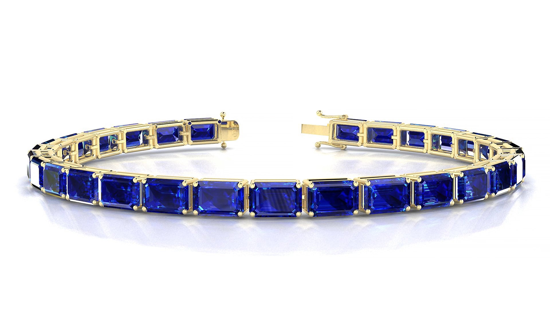 Muzo | 18k Yellow Gold 6 x 4 mm Emerald Natural Sapphire 19 cm Tennis Bracelet