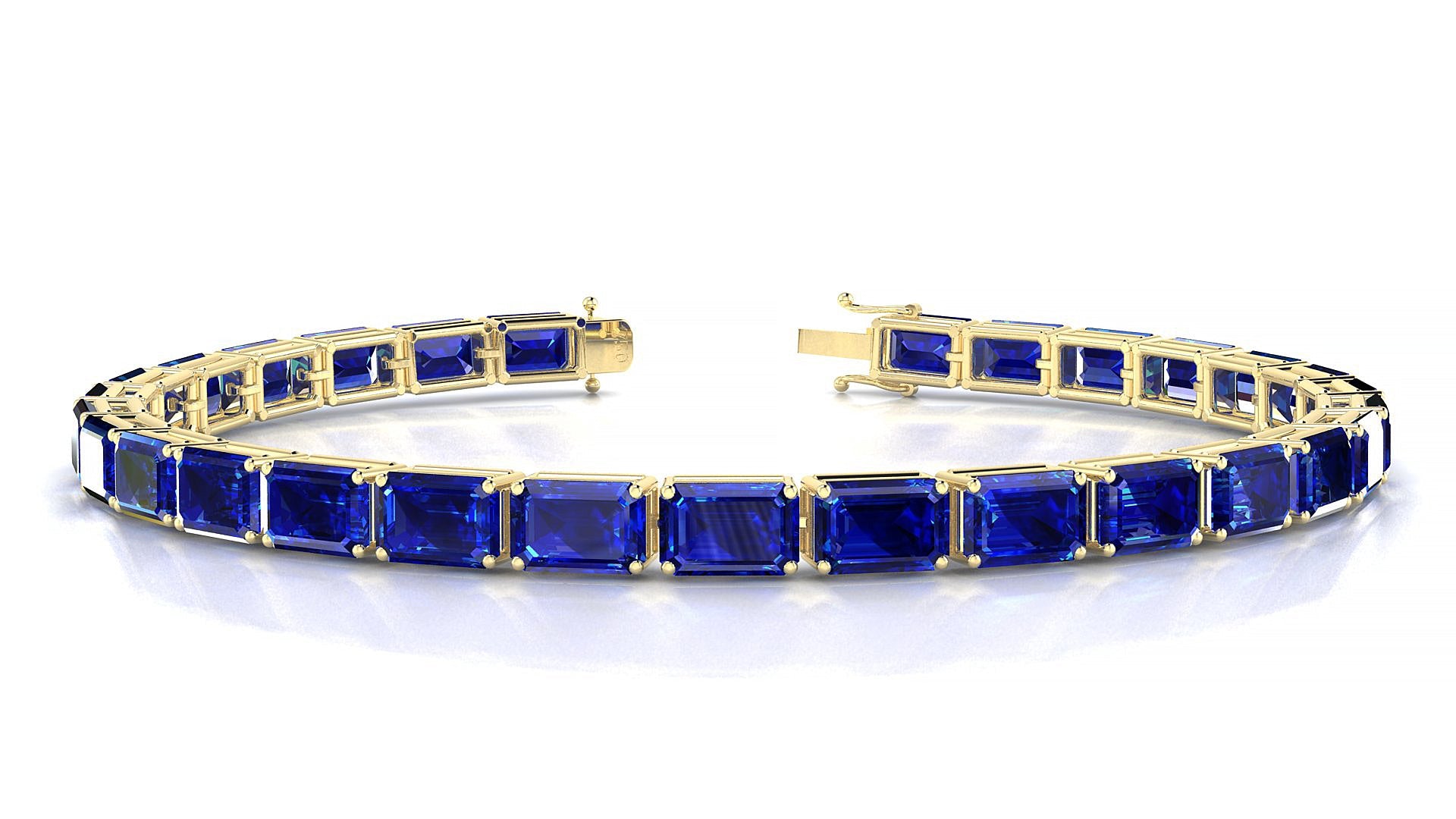 Muzo | 18k Yellow Gold 6 x 4 mm Emerald Natural Sapphire Tennis Bracelet