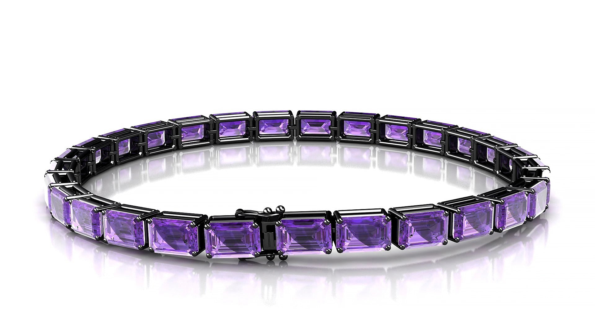 Muzo | 18k Black Gold 6 x 4 mm Emerald Natural Amethyst 15 cm Tennis Bracelet