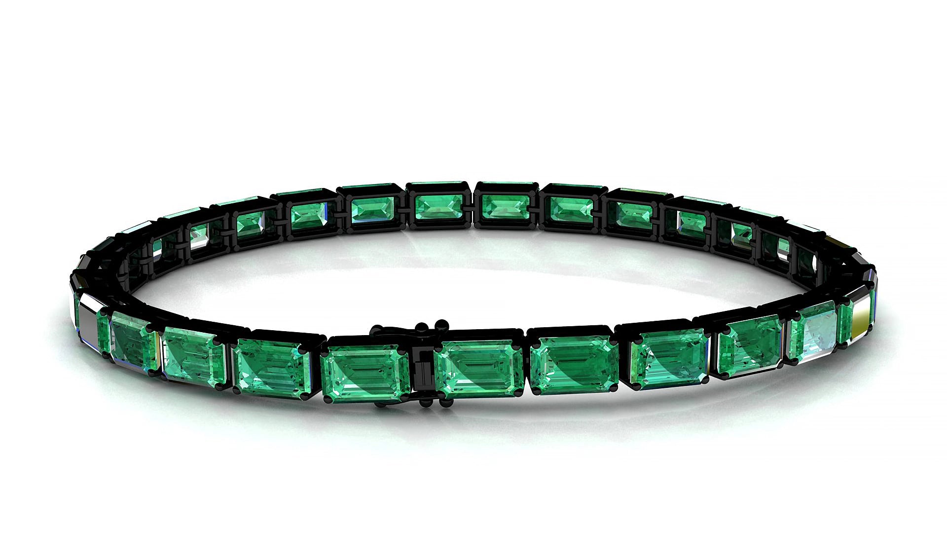 Muzo | 18k Black Gold 6 x 4 mm Emerald Natural Emerald 17 cm Tennis Bracelet