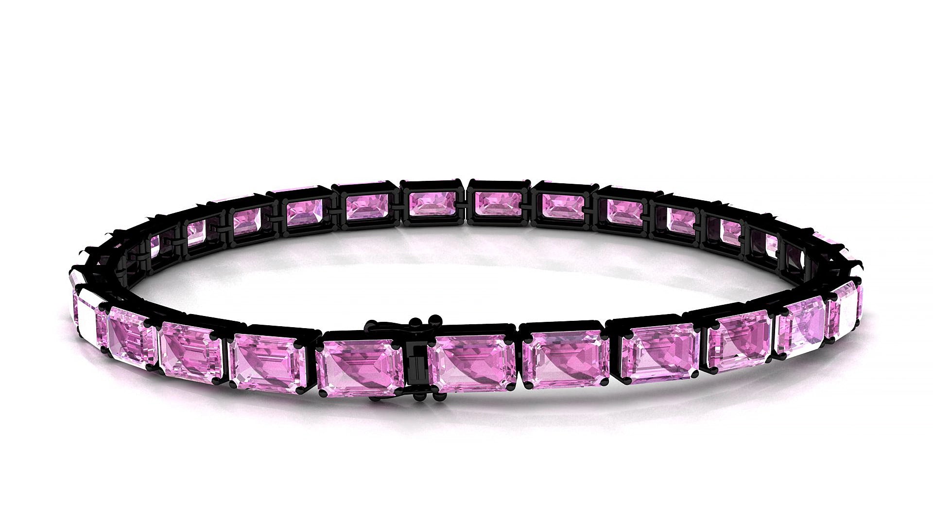 Muzo | 18k Black Gold 6 x 4 mm Emerald Natural Pink Sapphire 19 cm Tennis Bracelet