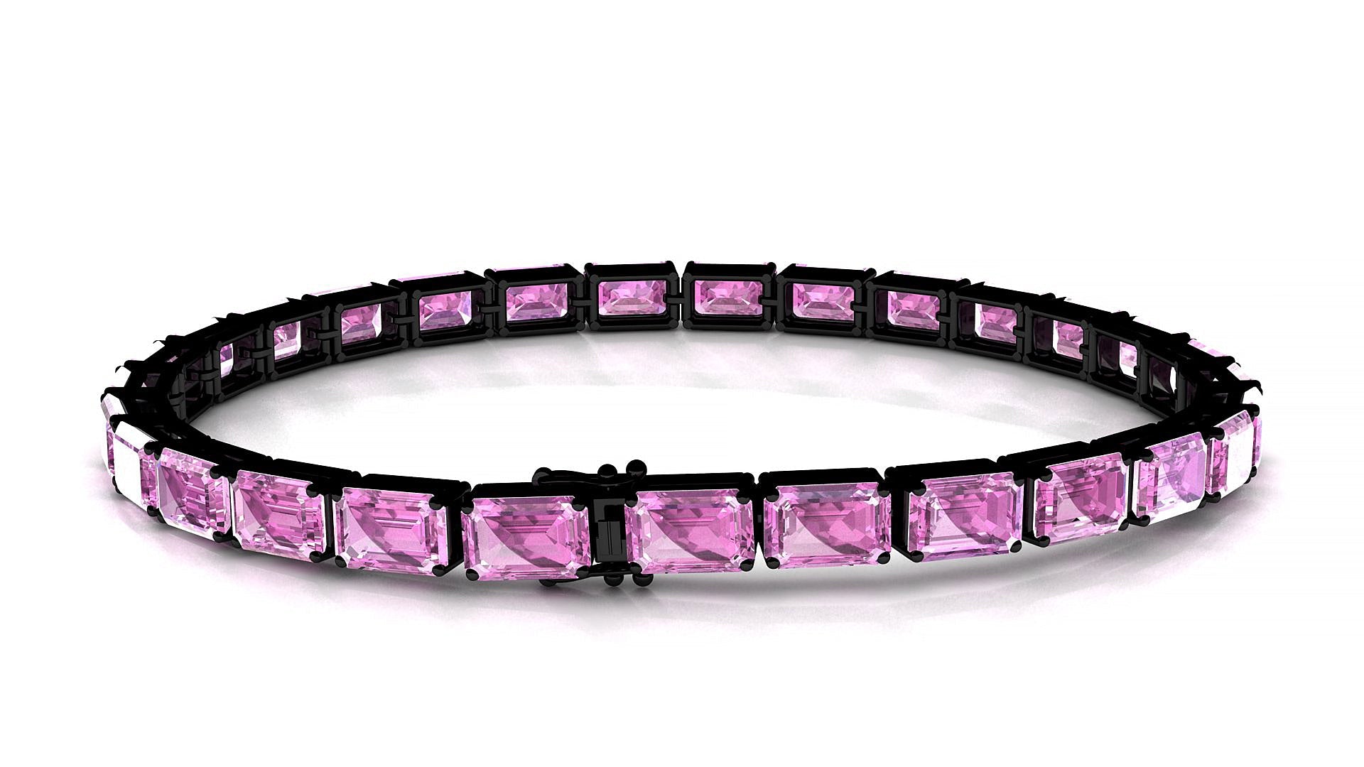 Muzo | 18k Black Gold 6 x 4 mm Emerald Natural Pink Sapphire Tennis Bracelet