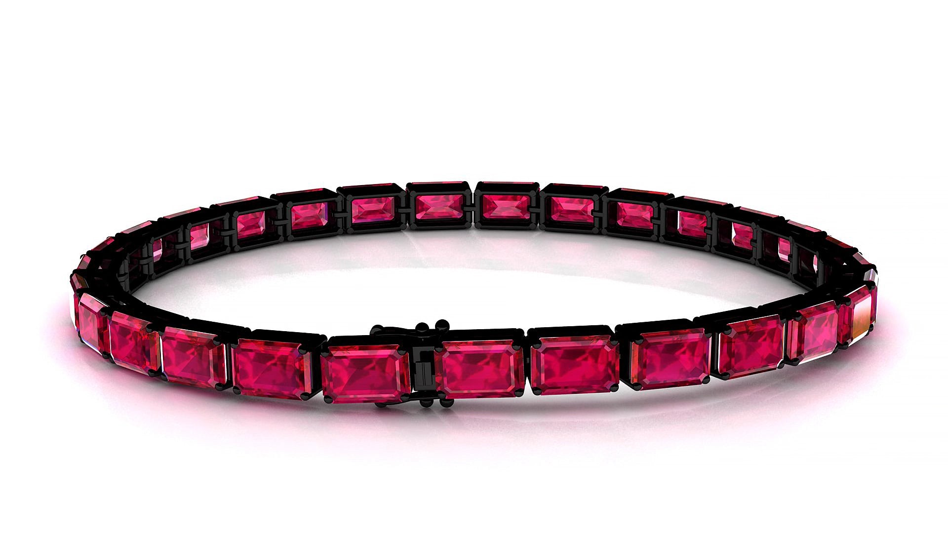 Muzo | 18k Black Gold 6 x 4 mm Emerald Natural Ruby 17 cm Tennis Bracelet