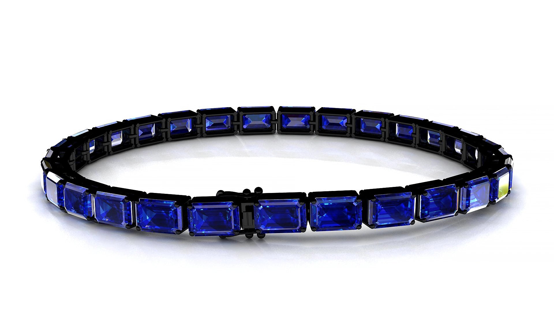 Muzo | 18k Black Gold 6 x 4 mm Emerald Natural Sapphire 19 cm Tennis Bracelet