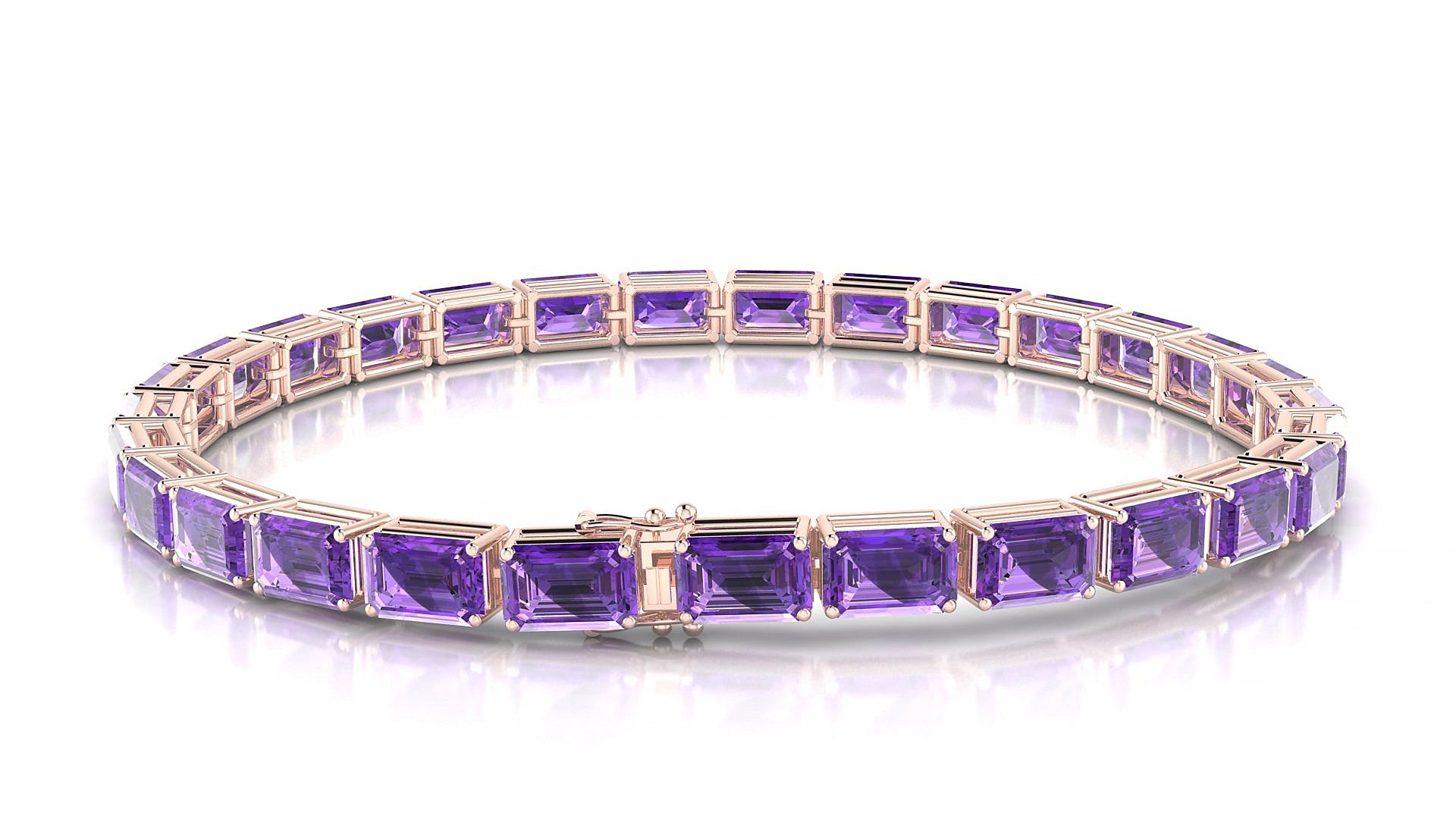 Muzo | 18k Rose Gold 6 x 4 mm Emerald Natural Amethyst 20 cm Tennis Bracelet