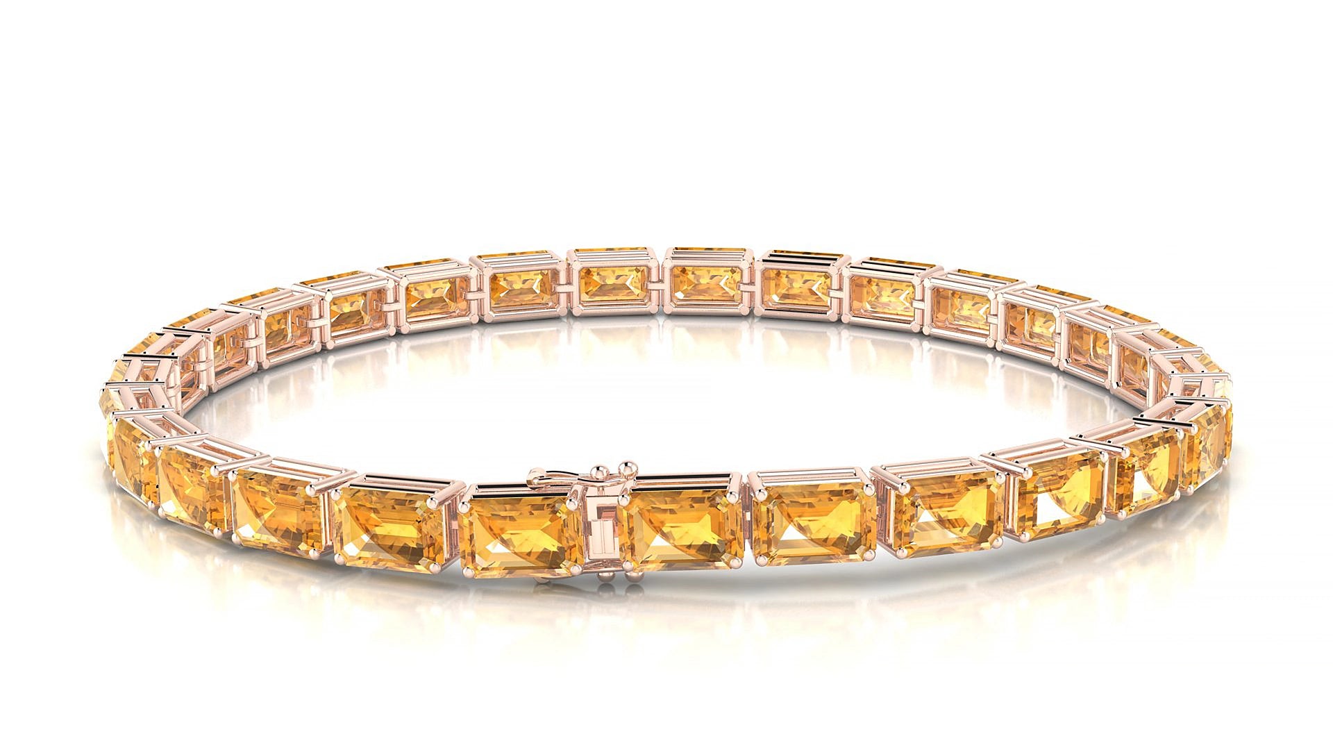 Muzo | 18k Rose Gold 6 x 4 mm Emerald Natural Citrine 16 cm Tennis Bracelet