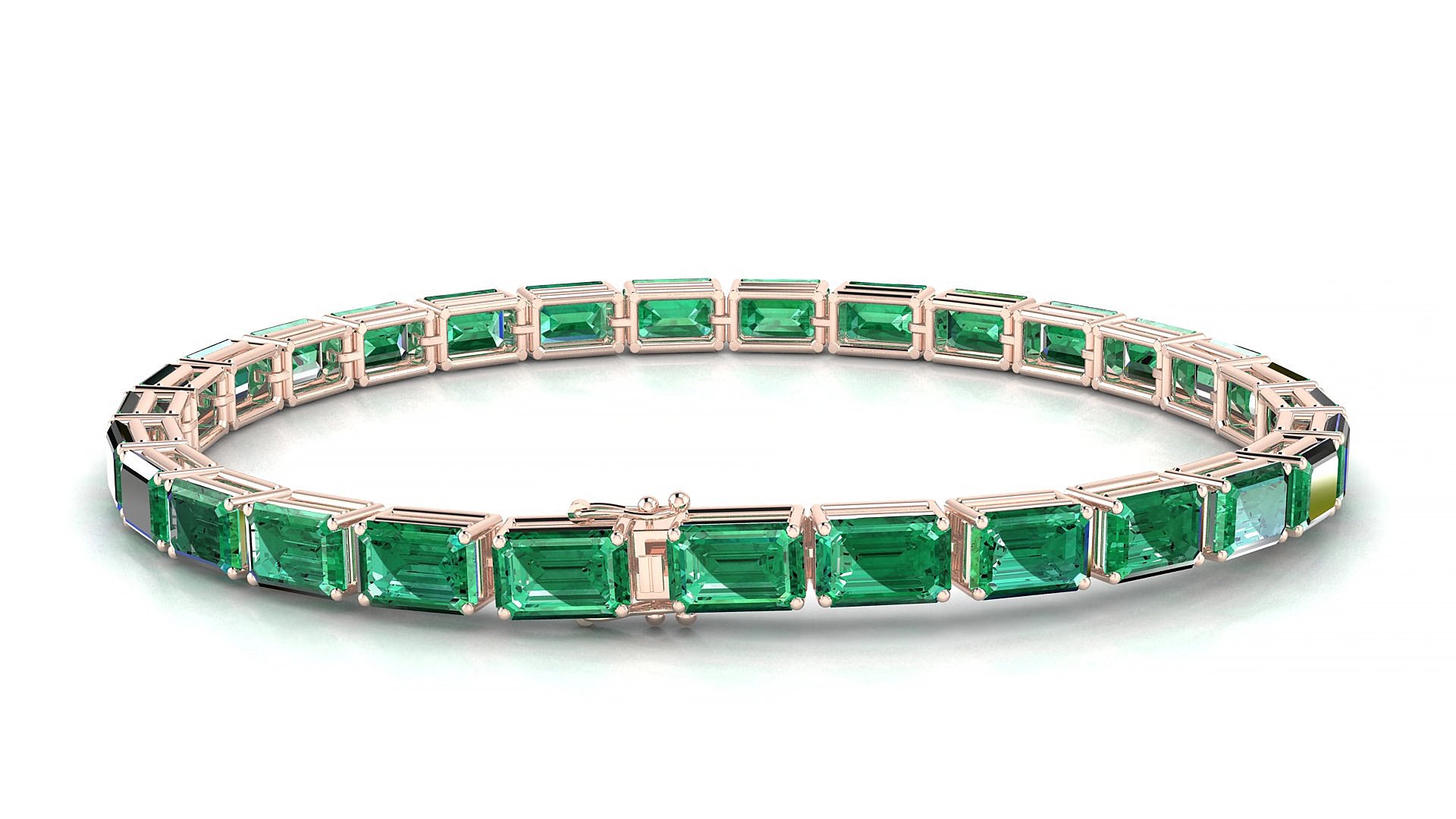 Muzo | 18k Rose Gold 6 x 4 mm Emerald Natural Emerald 18 cm Tennis Bracelet