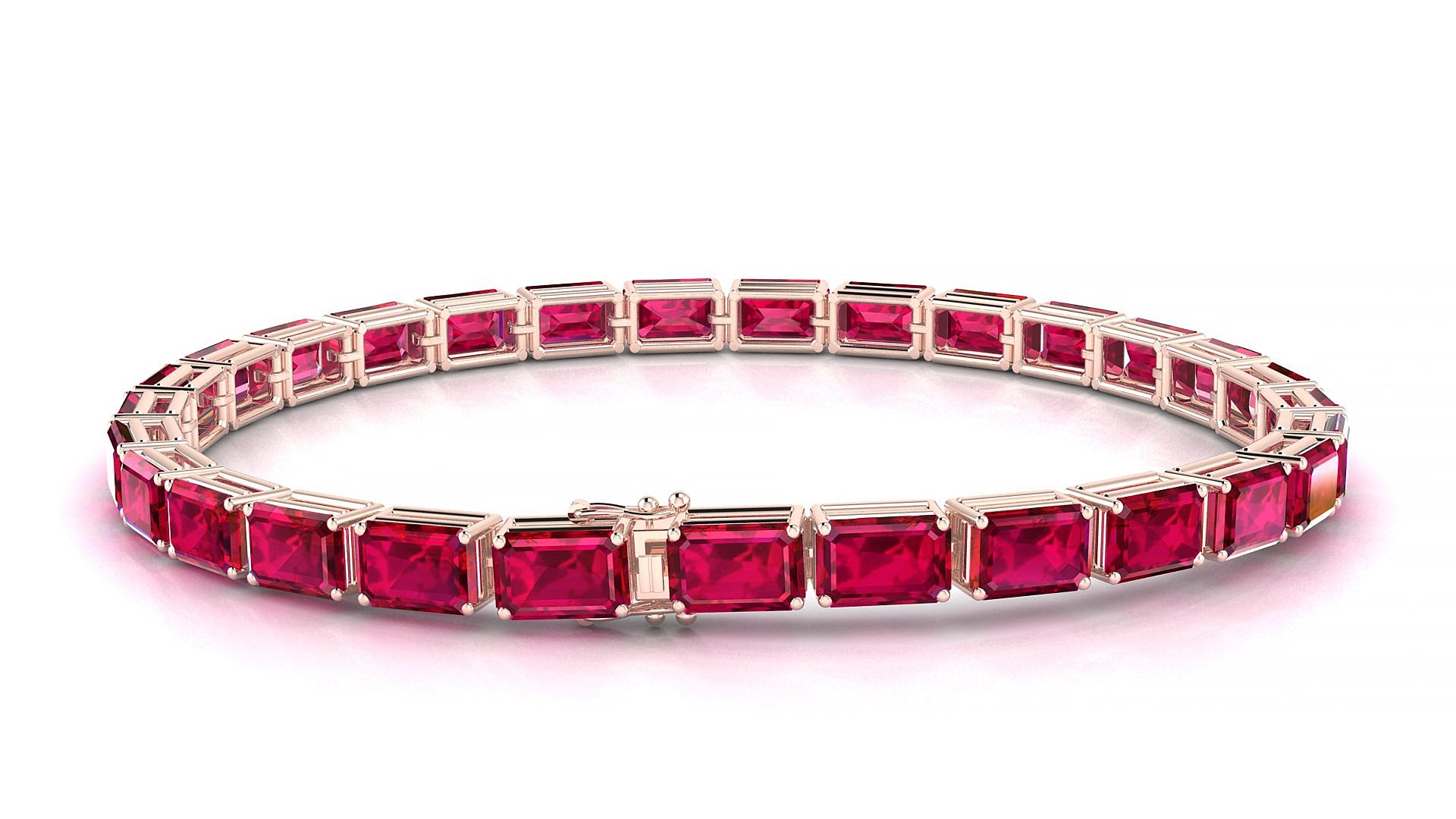 Muzo | 18k Rose Gold 6 x 4 mm Emerald Natural Ruby 17 cm Tennis Bracelet