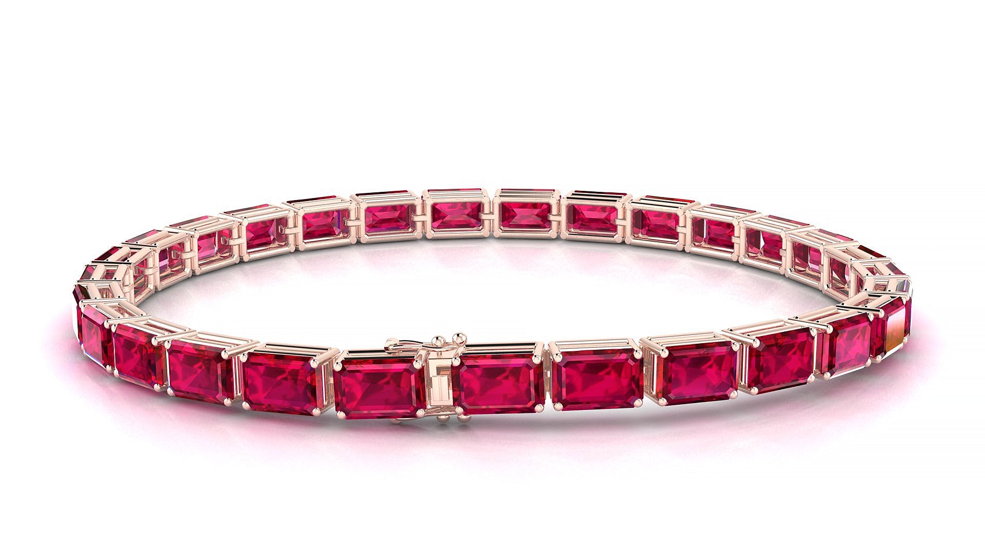 Muzo | 18k Rose Gold 6 x 4 mm Emerald Natural Ruby Tennis Bracelet