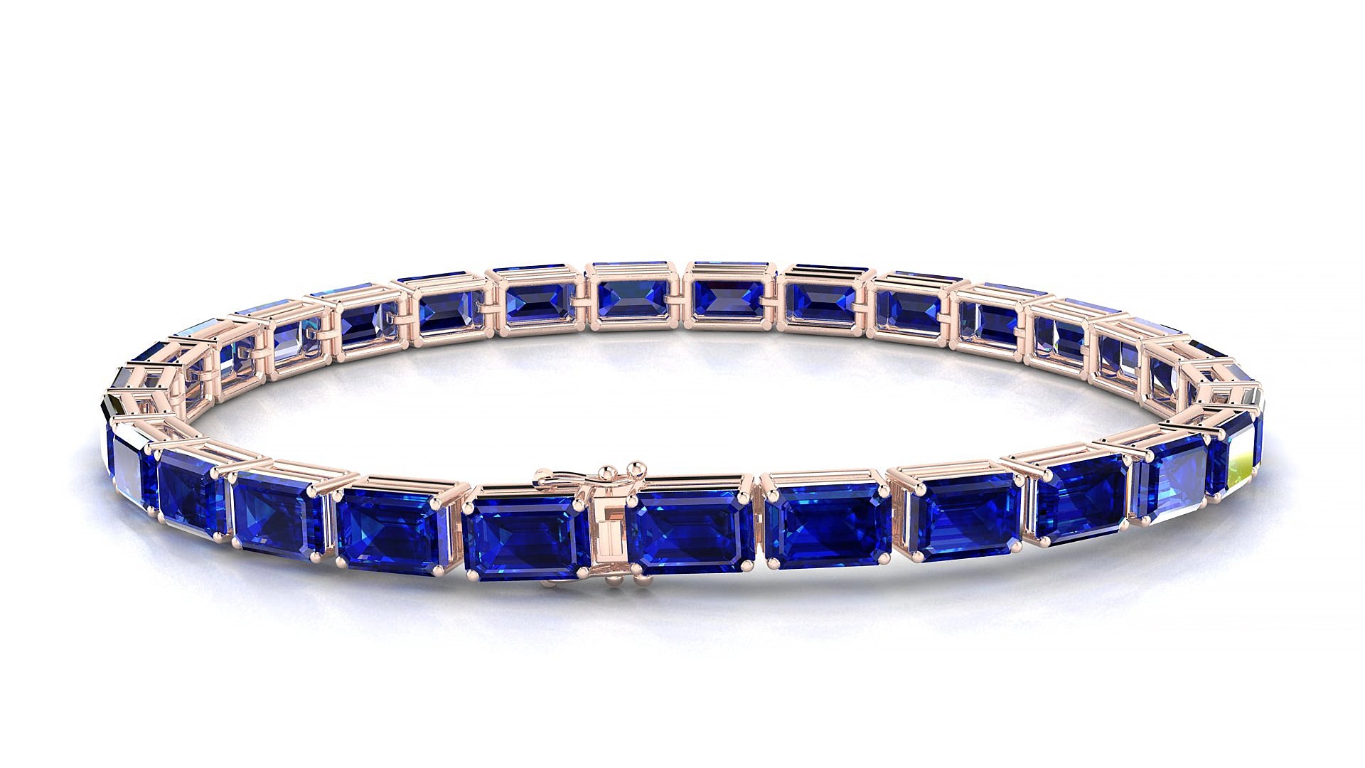 Muzo | 18k Rose Gold 6 x 4 mm Emerald Natural Sapphire 15 cm Tennis Bracelet