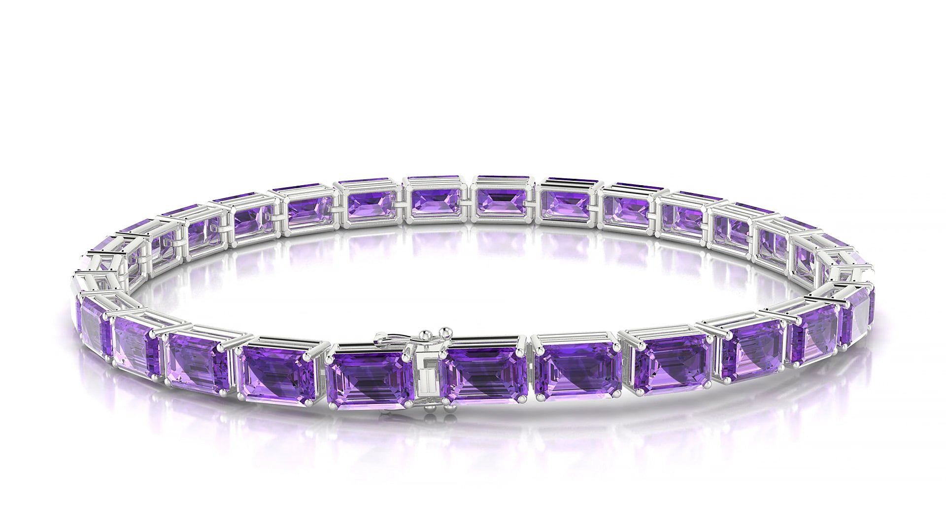 Muzo | 18k White Gold 6 x 4 mm Emerald Natural Amethyst 15 cm Tennis Bracelet