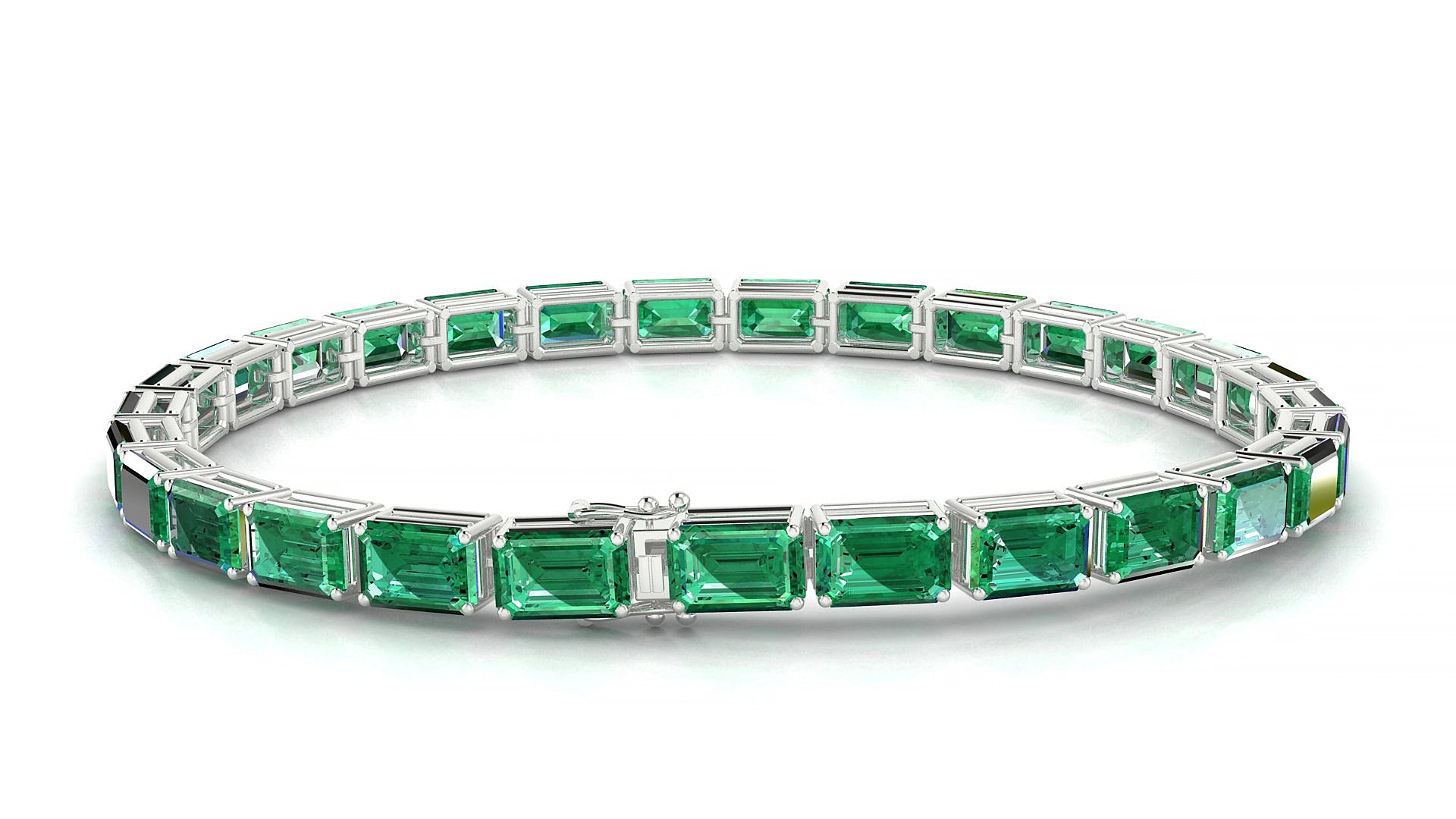Muzo | 18k White Gold 6 x 4 mm Emerald Natural Emerald 20 cm Tennis Bracelet