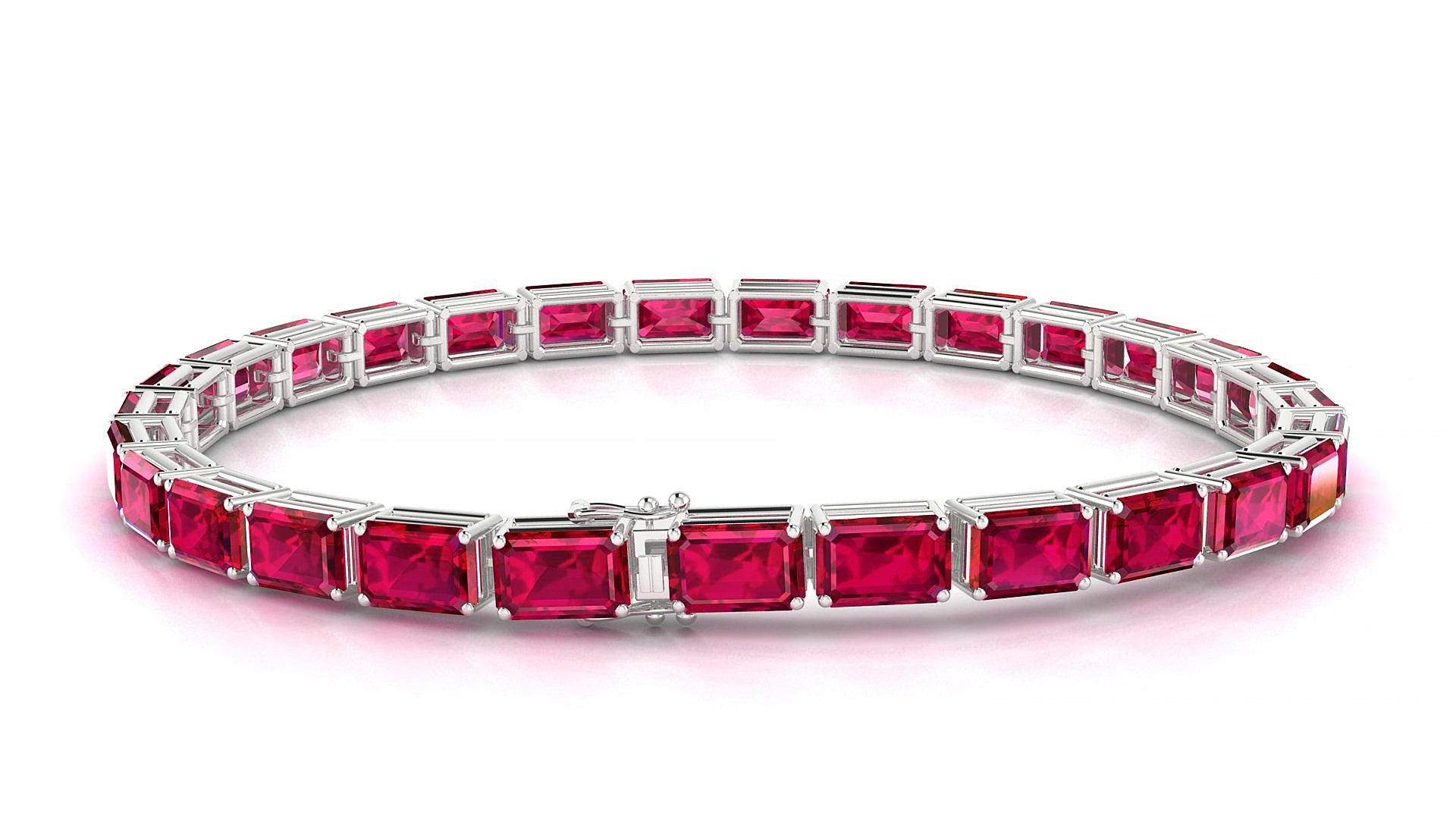Muzo | 18k White Gold 6 x 4 mm Emerald Natural Ruby 15 cm Tennis Bracelet
