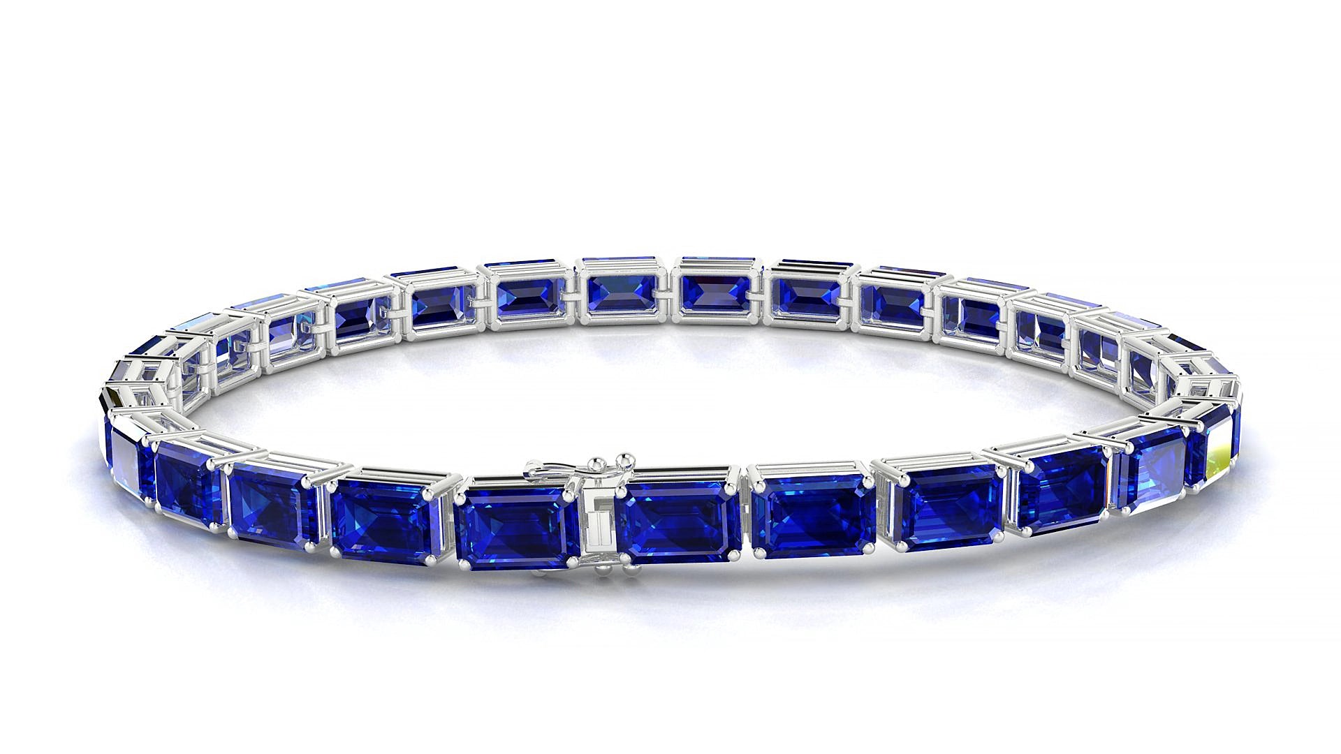 Muzo | 18k White Gold 6 x 4 mm Emerald Natural Sapphire 19 cm Tennis Bracelet