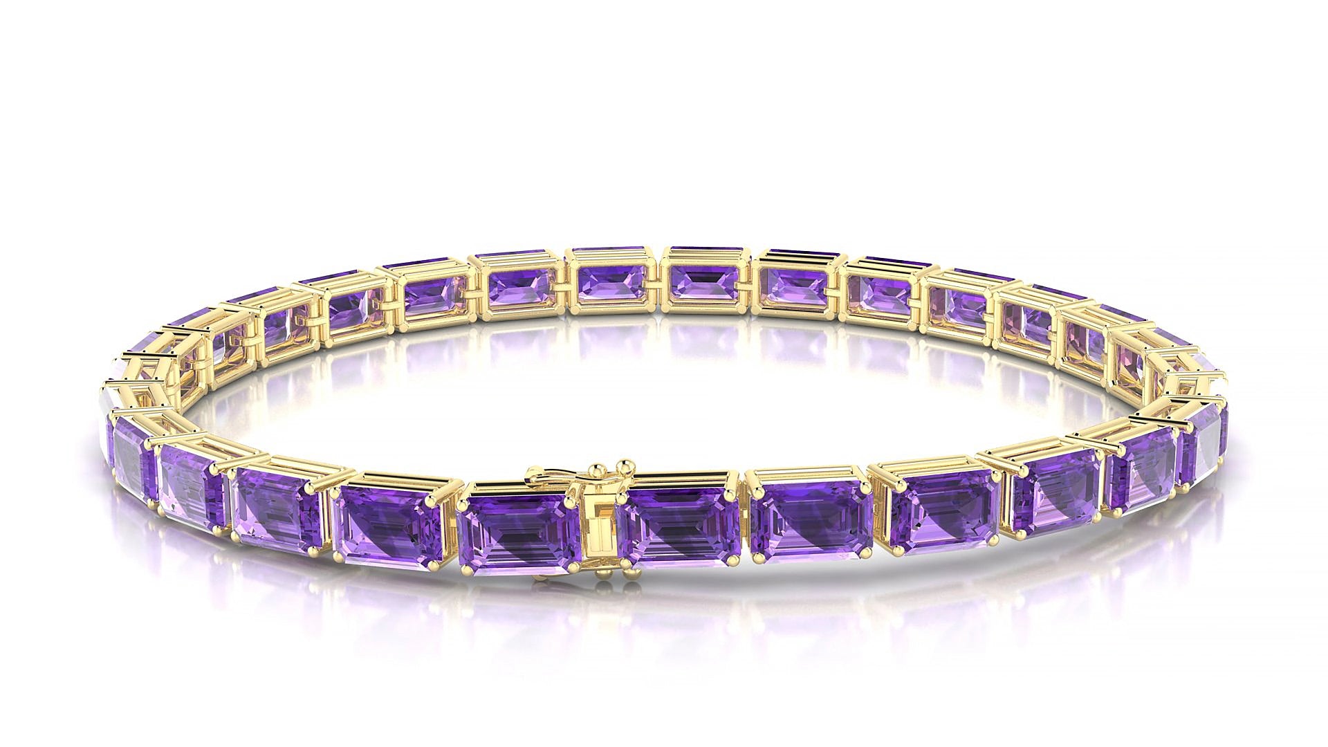 Muzo | 18k Yellow Gold 6 x 4 mm Emerald Natural Amethyst 17 cm Tennis Bracelet