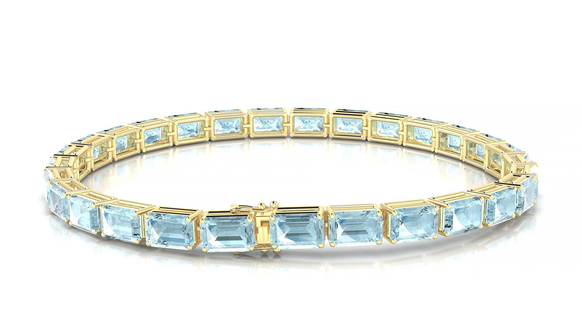 Muzo | 18k Yellow Gold 6 x 4 mm Emerald Natural Aquamarine 19 cm Tennis Bracelet