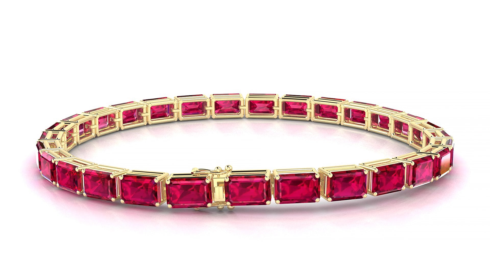 Muzo | 18k Yellow Gold 6 x 4 mm Emerald Natural Ruby 17 cm Tennis Bracelet