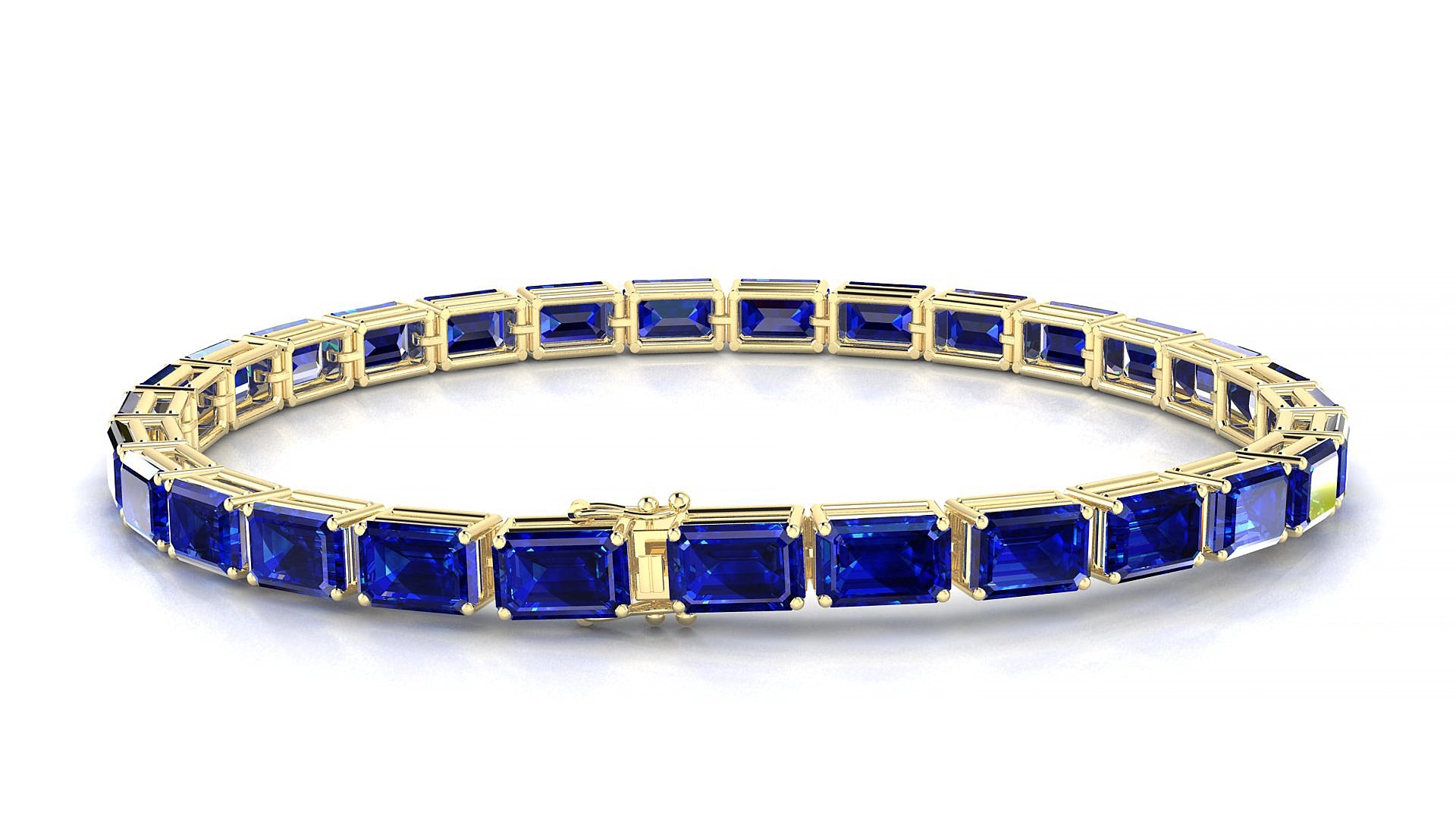 Muzo | 18k Yellow Gold 6 x 4 mm Emerald Natural Sapphire 17 cm Tennis Bracelet