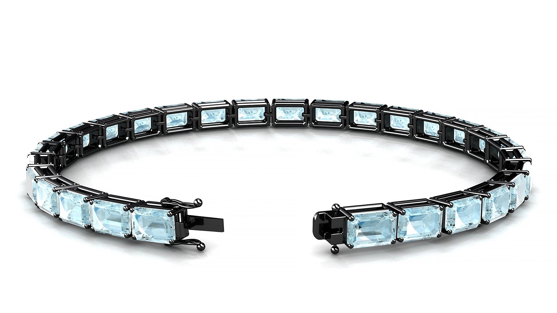 Muzo | 18k Black Gold 6 x 4 mm Emerald Natural Aquamarine 18 cm Tennis Bracelet