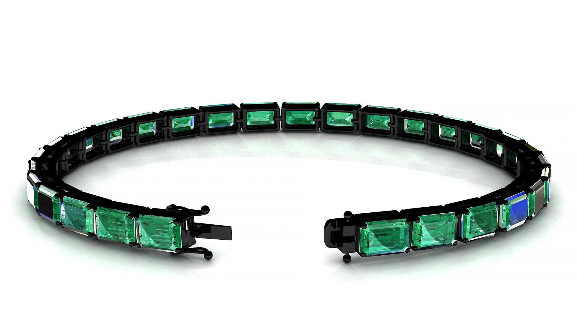 Muzo | 18k Black Gold 6 x 4 mm Emerald Natural Emerald 18 cm Tennis Bracelet