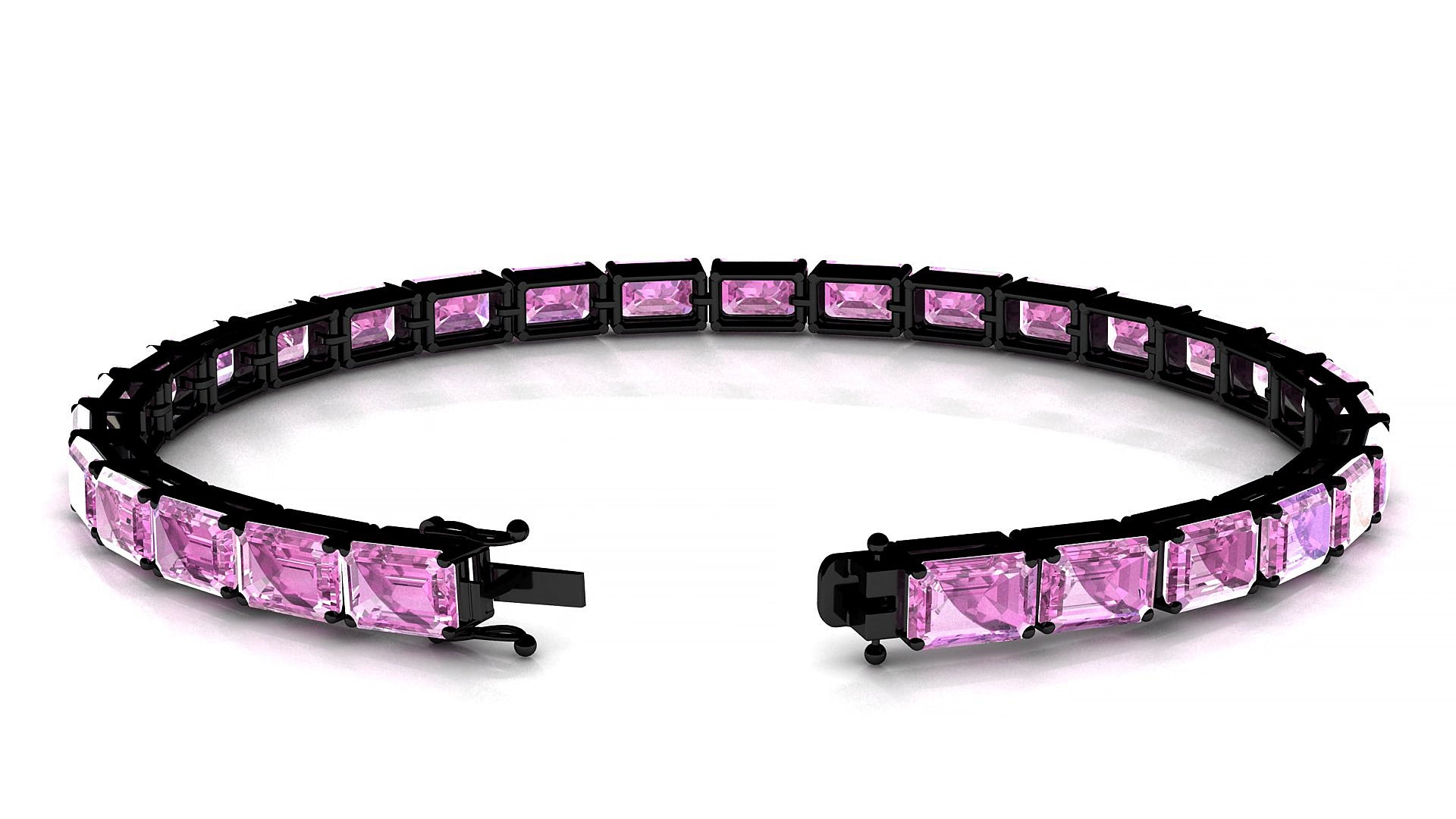 Muzo | 18k Black Gold 6 x 4 mm Emerald Natural Pink Sapphire 15 cm Tennis Bracelet