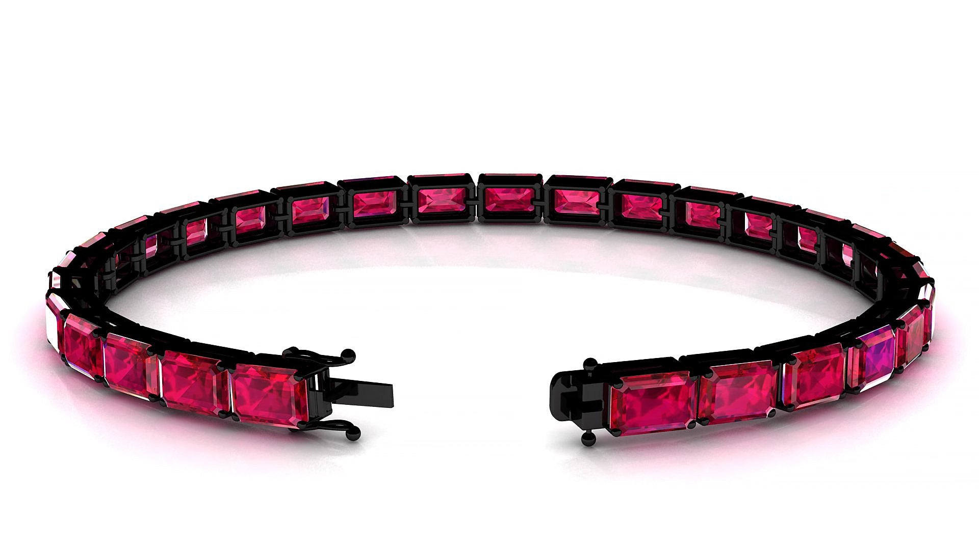 Muzo | 18k Black Gold 6 x 4 mm Emerald Natural Ruby 19 cm Tennis Bracelet