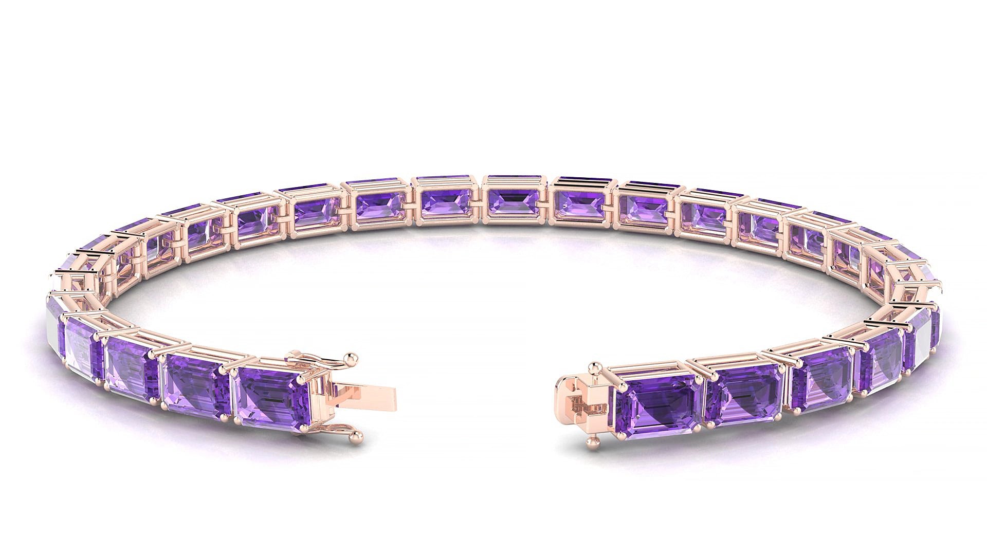 Muzo | 18k Rose Gold 6 x 4 mm Emerald Natural Amethyst 15 cm Tennis Bracelet