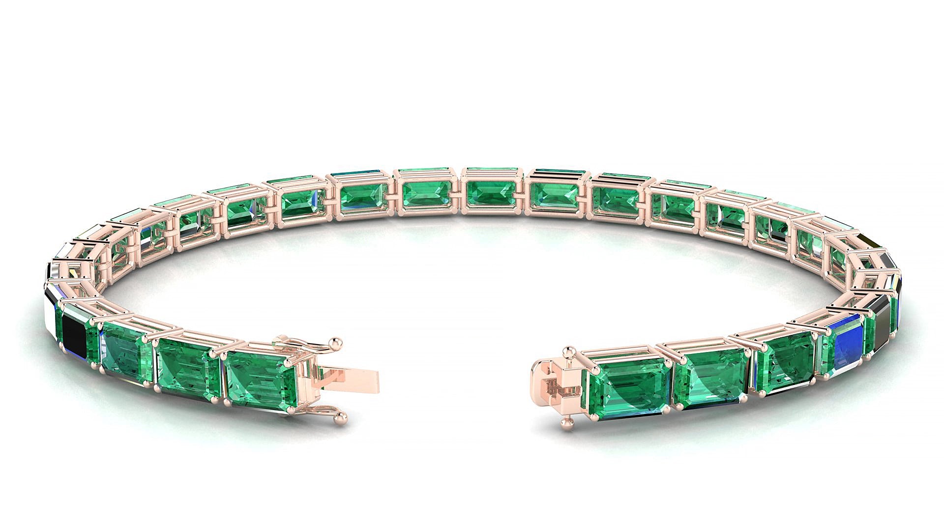 Muzo | 18k Rose Gold 6 x 4 mm Emerald Natural Emerald 16 cm Tennis Bracelet