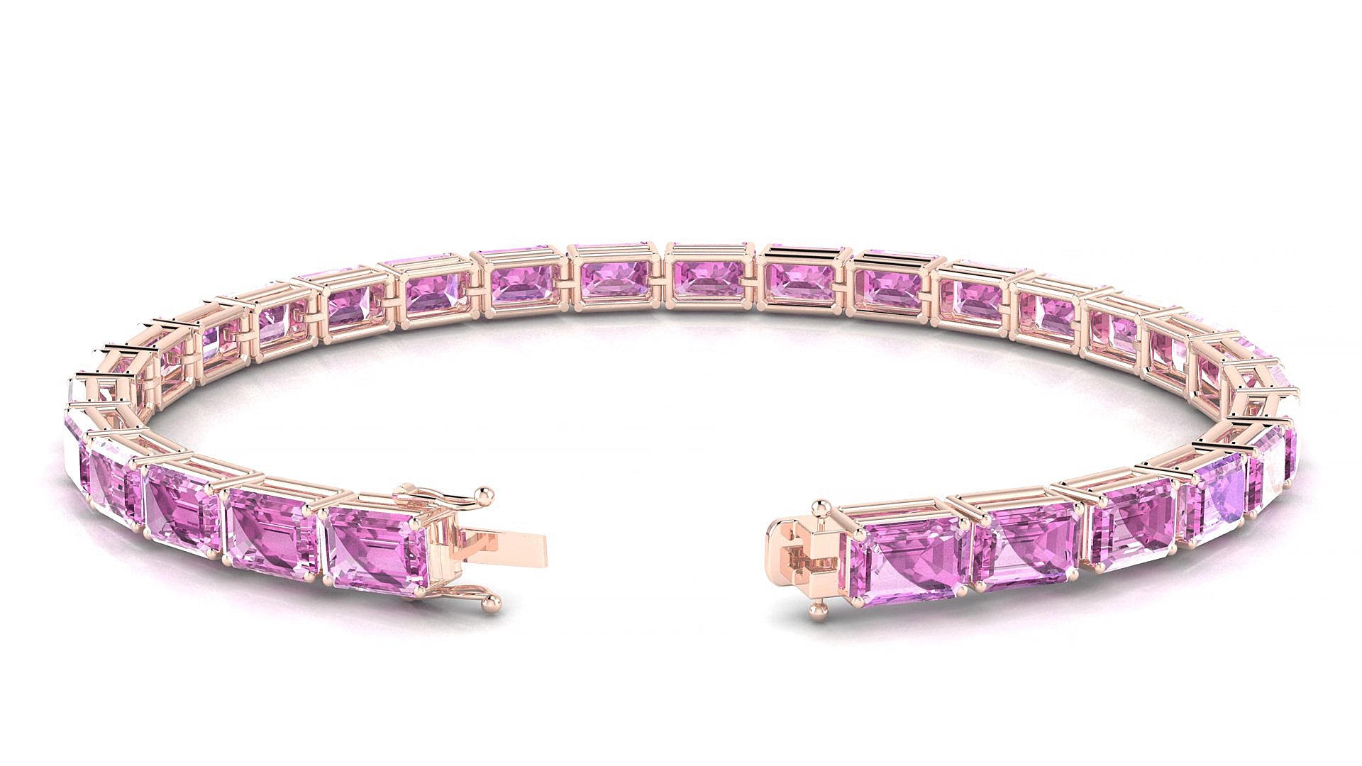 Muzo | 18k Rose Gold 6 x 4 mm Emerald Natural Pink Sapphire 17 cm Tennis Bracelet