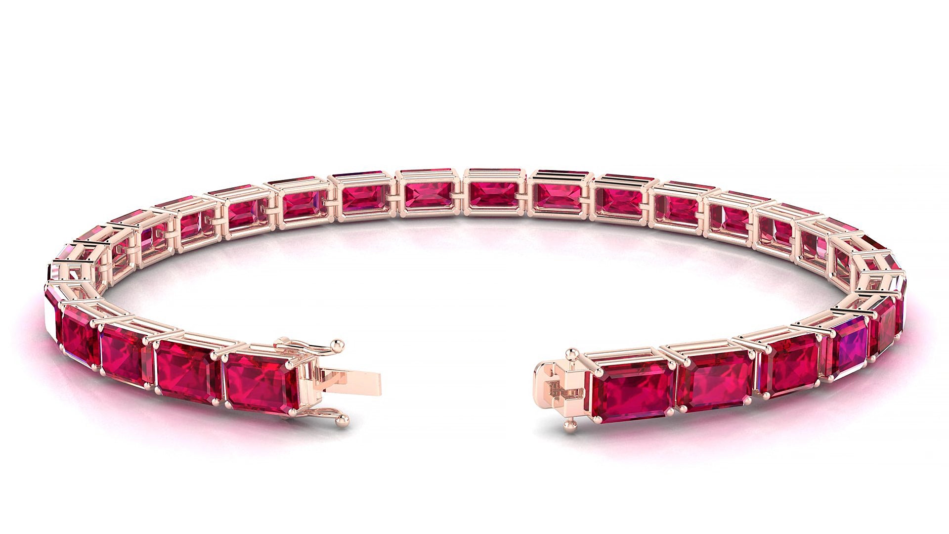 Muzo | 18k Rose Gold 6 x 4 mm Emerald Natural Ruby 17 cm Tennis Bracelet