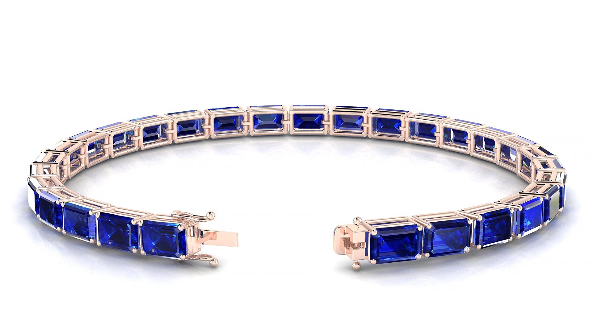 Muzo | 18k Rose Gold 6 x 4 mm Emerald Natural Sapphire 15 cm Tennis Bracelet
