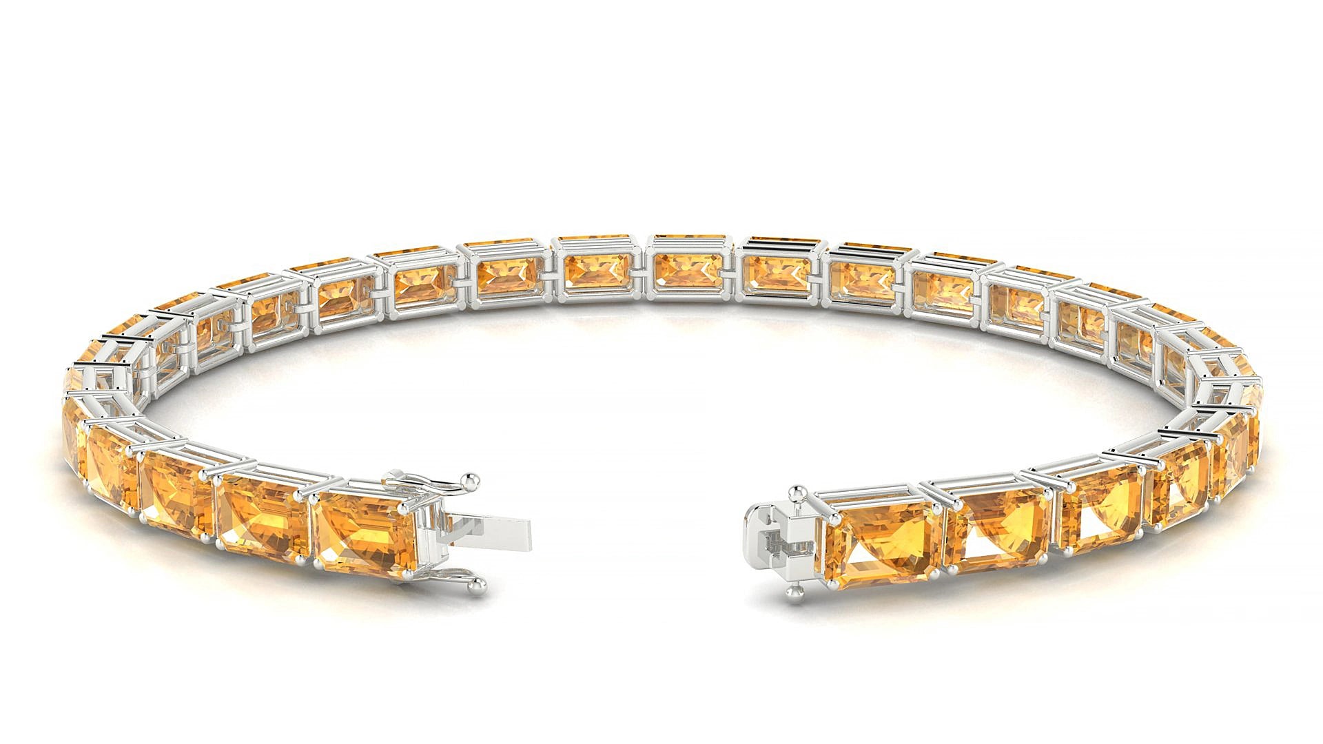 Muzo | 18k White Gold 6 x 4 mm Emerald Natural Citrine 17 cm Tennis Bracelet