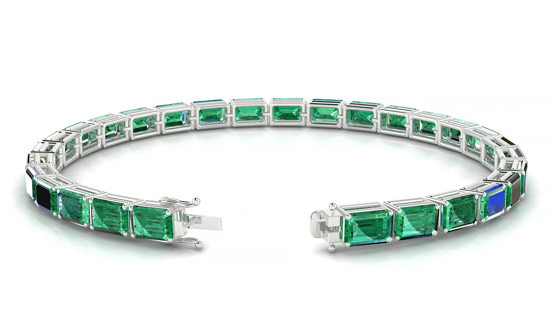 Muzo | 18k White Gold 6 x 4 mm Emerald Natural Emerald 20 cm Tennis Bracelet