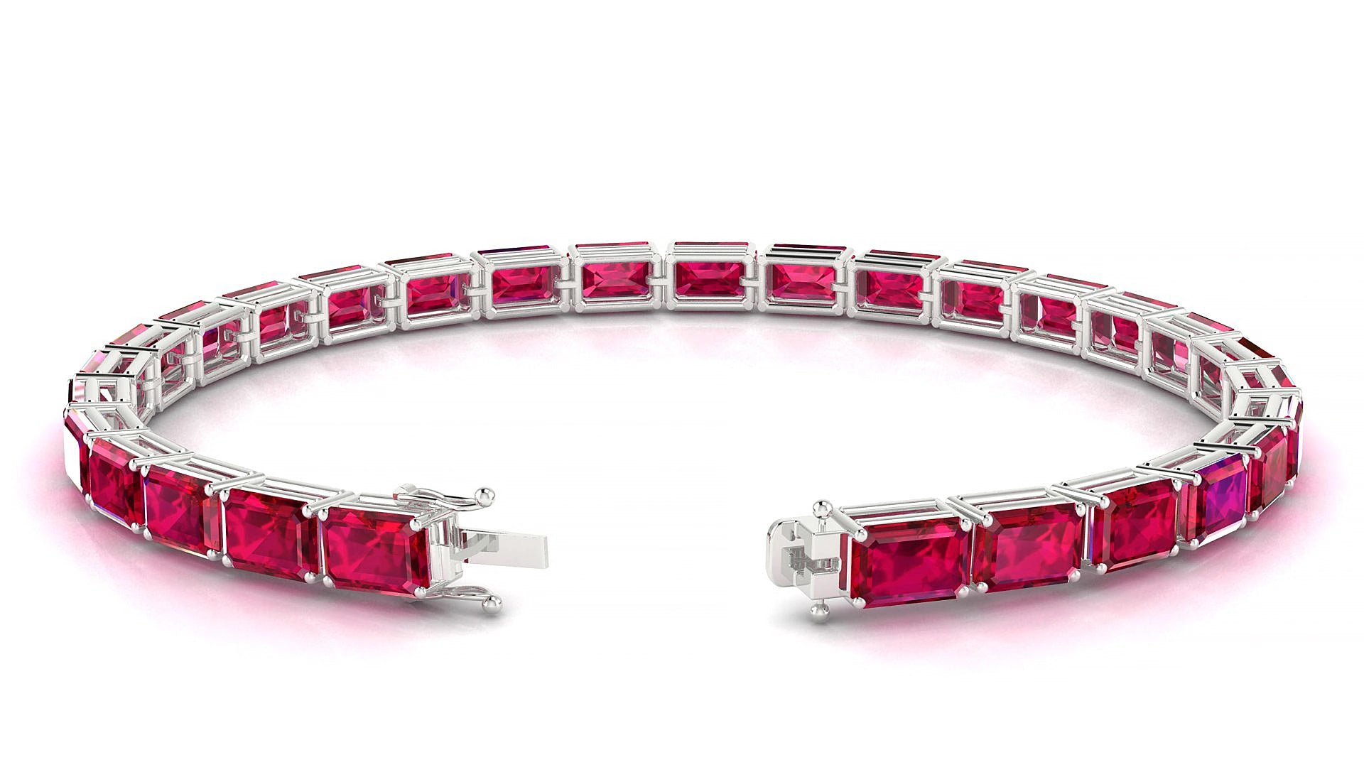 Muzo | 18k White Gold 6 x 4 mm Emerald Natural Ruby 20 cm Tennis Bracelet