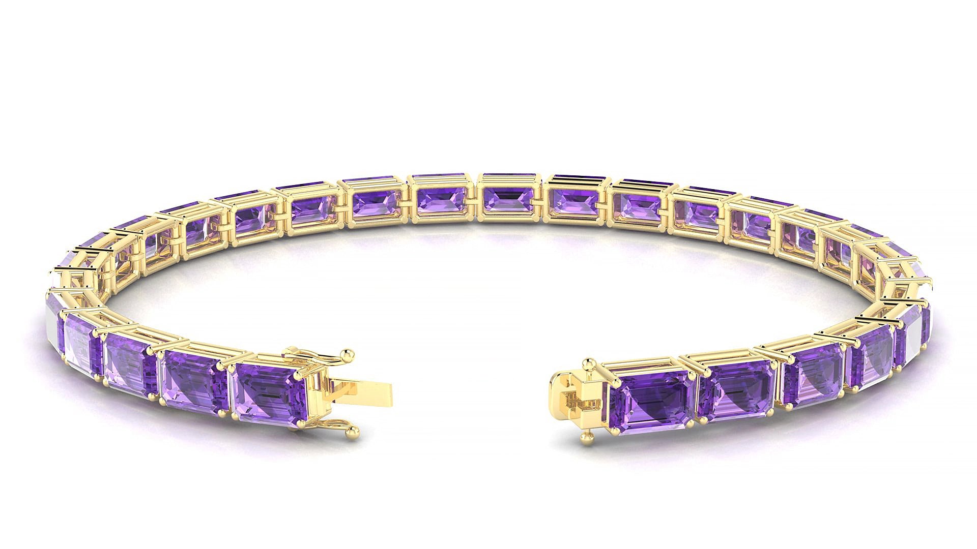 Muzo | 18k Yellow Gold 6 x 4 mm Emerald Natural Amethyst 17 cm Tennis Bracelet
