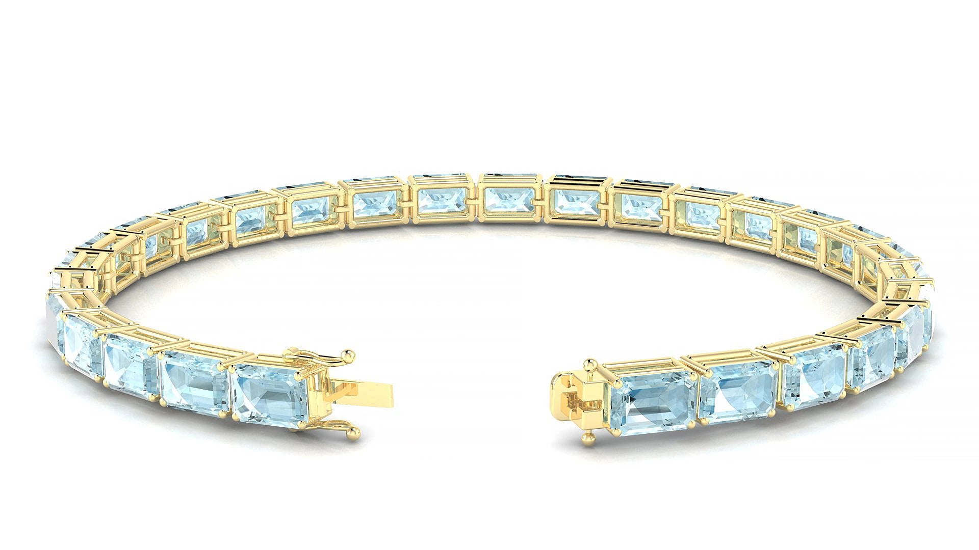 Muzo | 18k Yellow Gold 6 x 4 mm Emerald Natural Aquamarine 17 cm Tennis Bracelet