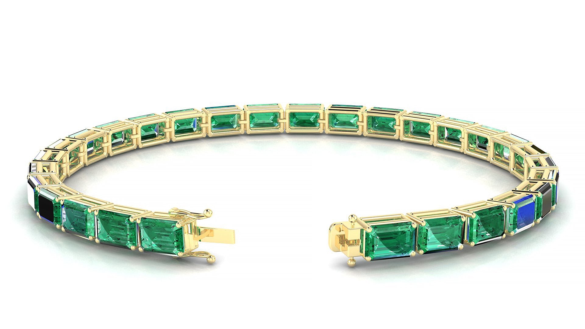 Muzo | 18k Yellow Gold 6 x 4 mm Emerald Natural Emerald Tennis Bracelet