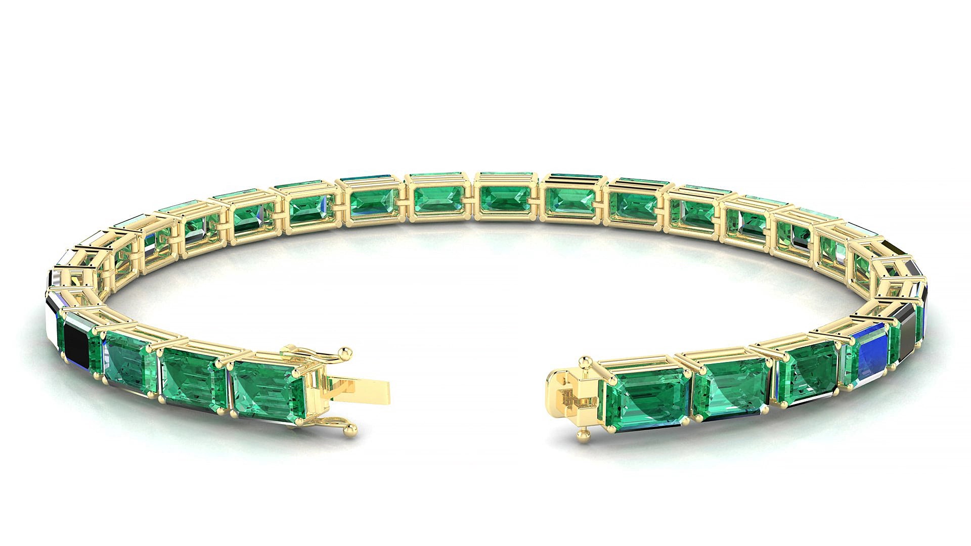 Muzo | 18k Yellow Gold 6 x 4 mm Emerald Natural Emerald 15 cm Tennis Bracelet