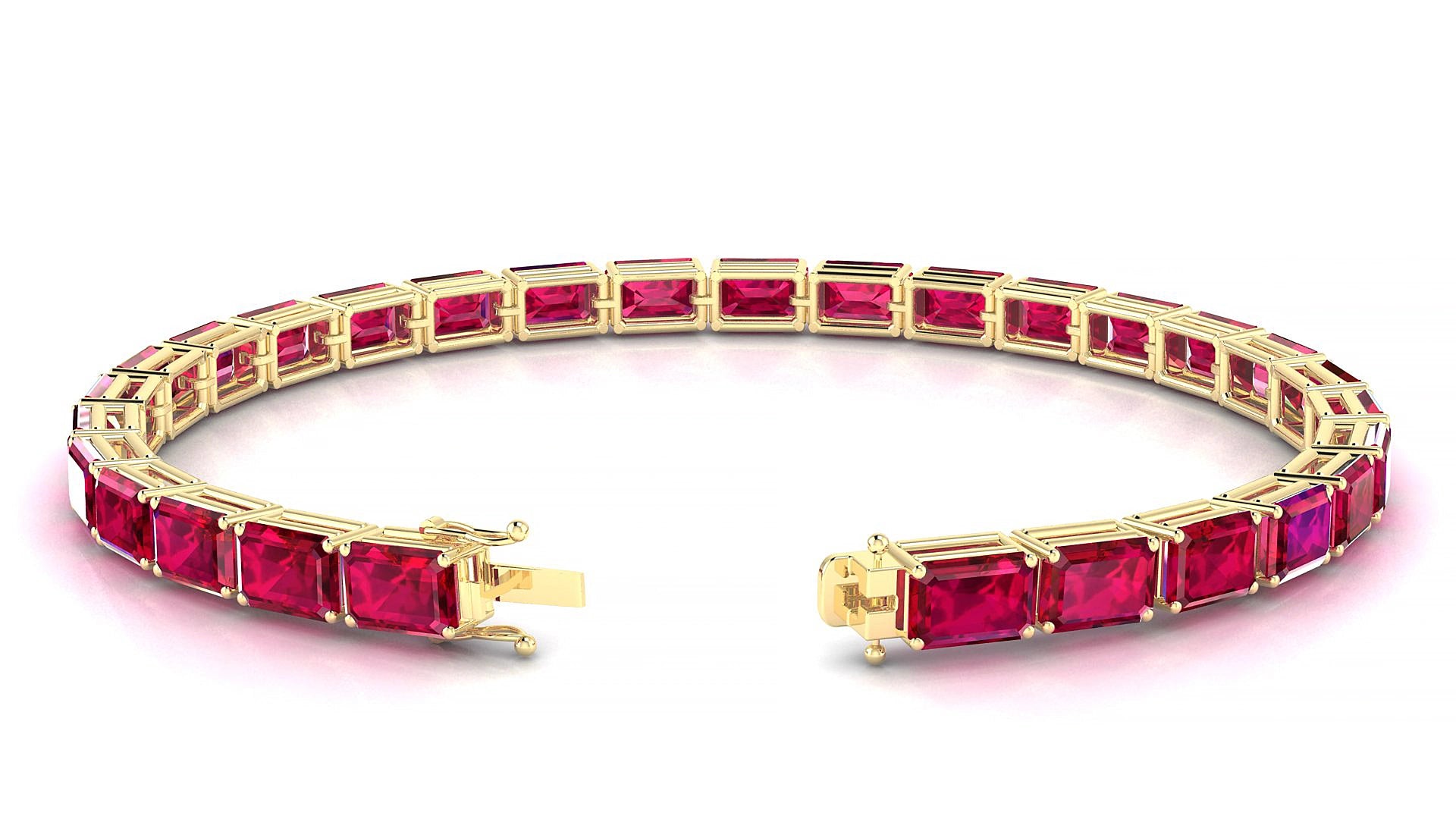 Muzo | 18k Yellow Gold 6 x 4 mm Emerald Natural Ruby 20 cm Tennis Bracelet