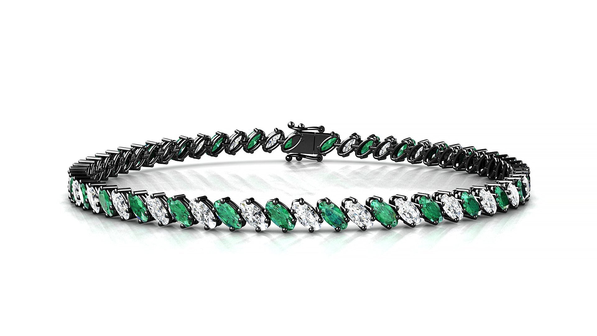 Nîmes 1-1 | 18k Black Gold 4 x 2 mm Oval Natural Emerald & Diamond Tennis Bracelet