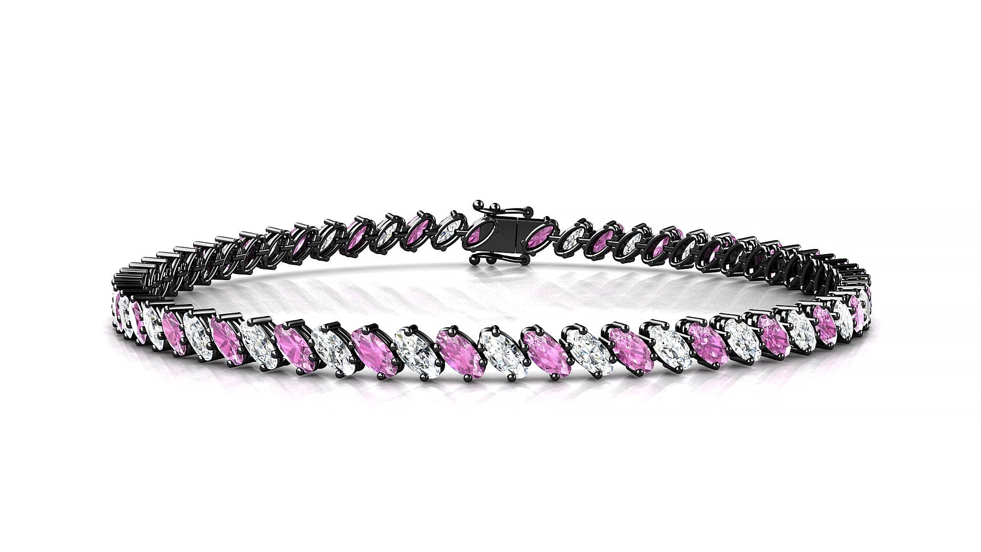 Nîmes 1-1 | 18k Black Gold 4 x 2 mm Oval Natural Pink Sapphire & Diamond Tennis Bracelet