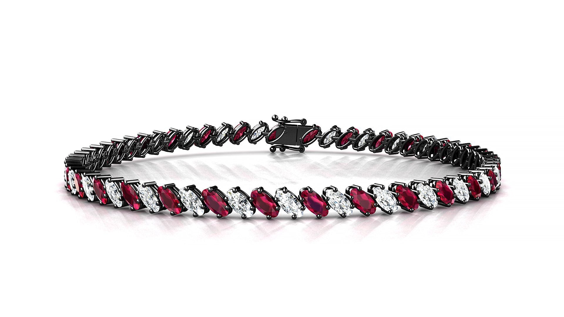 Nîmes 1-1 | 18k Black Gold 4 x 2 mm Oval Natural Ruby & Diamond Tennis Bracelet